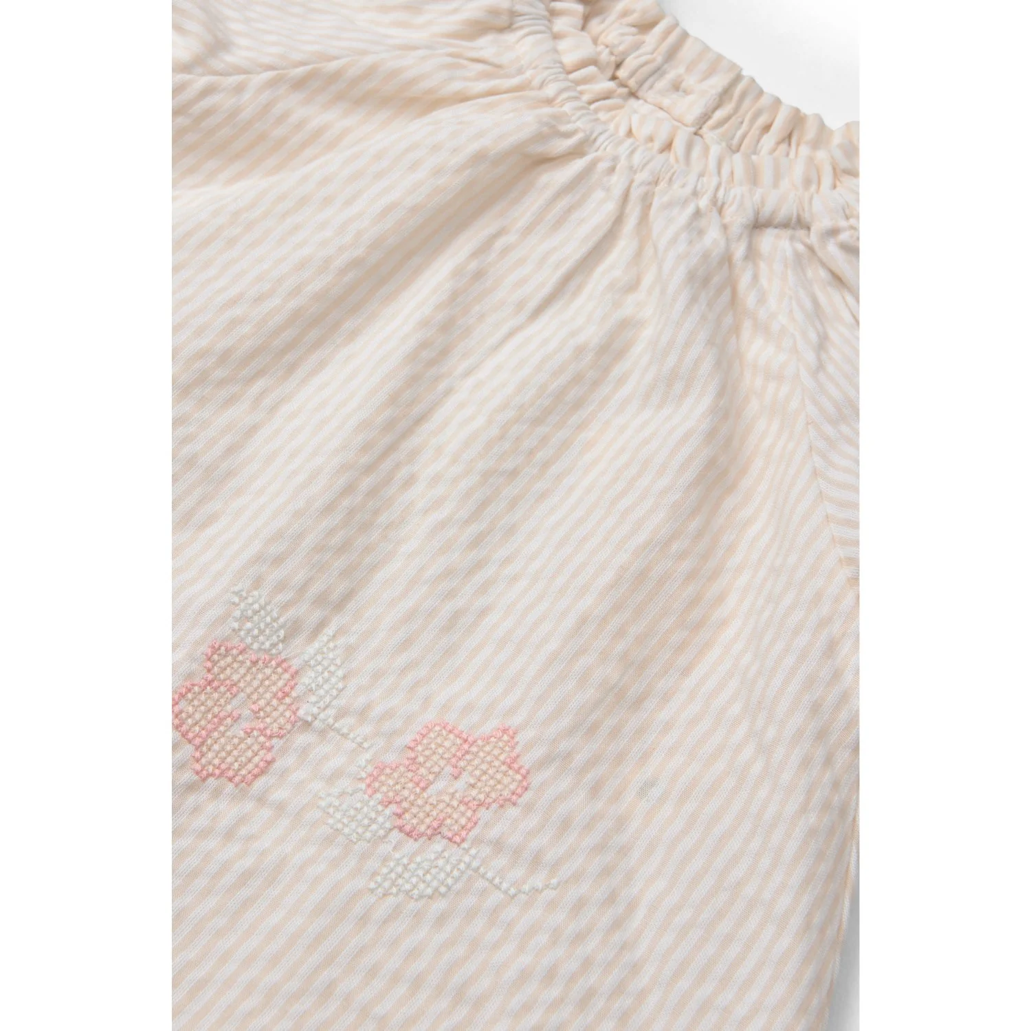 COPENHAGEN COLORS Dusty Rose W Cream Stripe W. Flower Seersucker Baby-Set W. Embroidery - Image 4