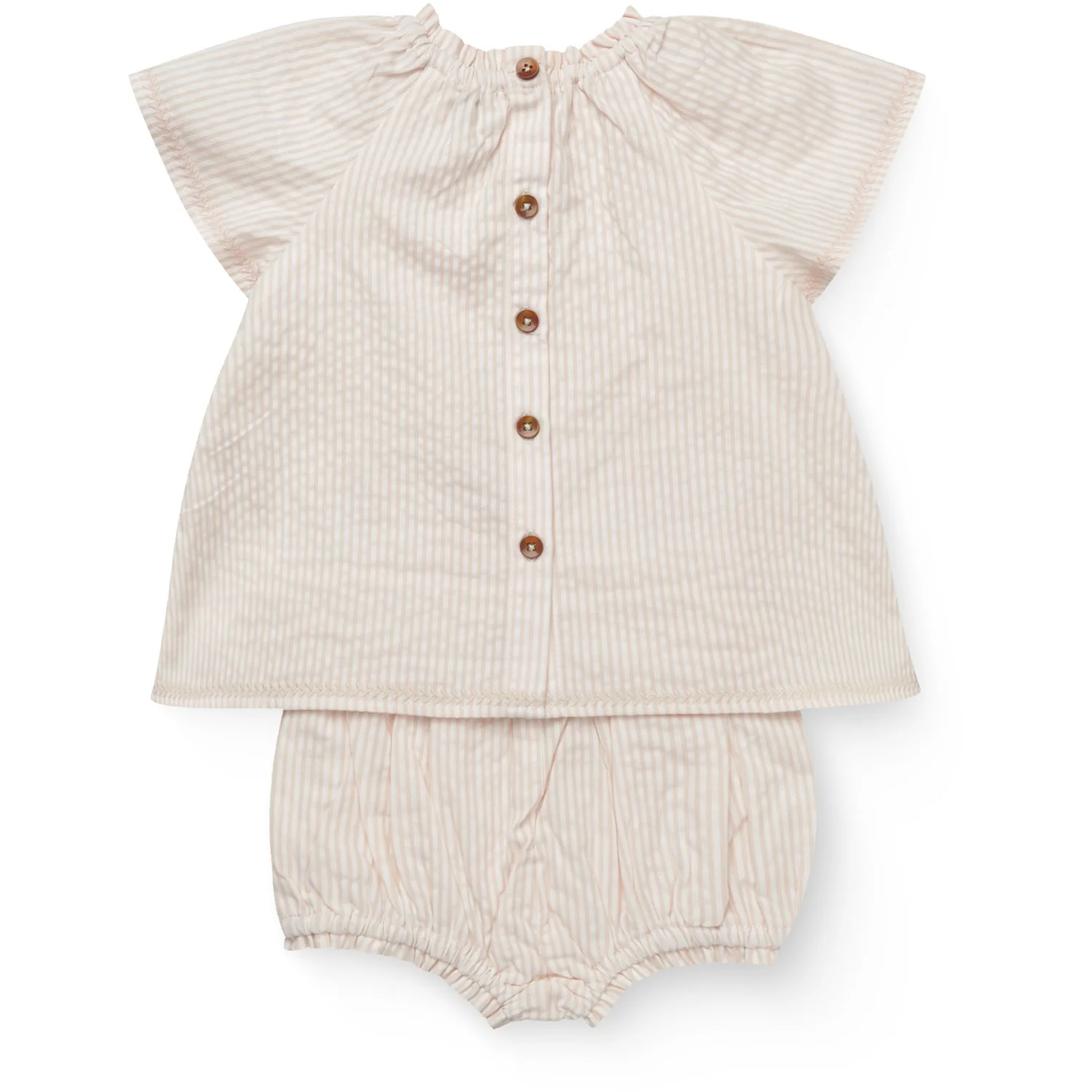 COPENHAGEN COLORS Dusty Rose W Cream Stripe W. Flower Seersucker Baby-Set W. Embroidery - Image 6
