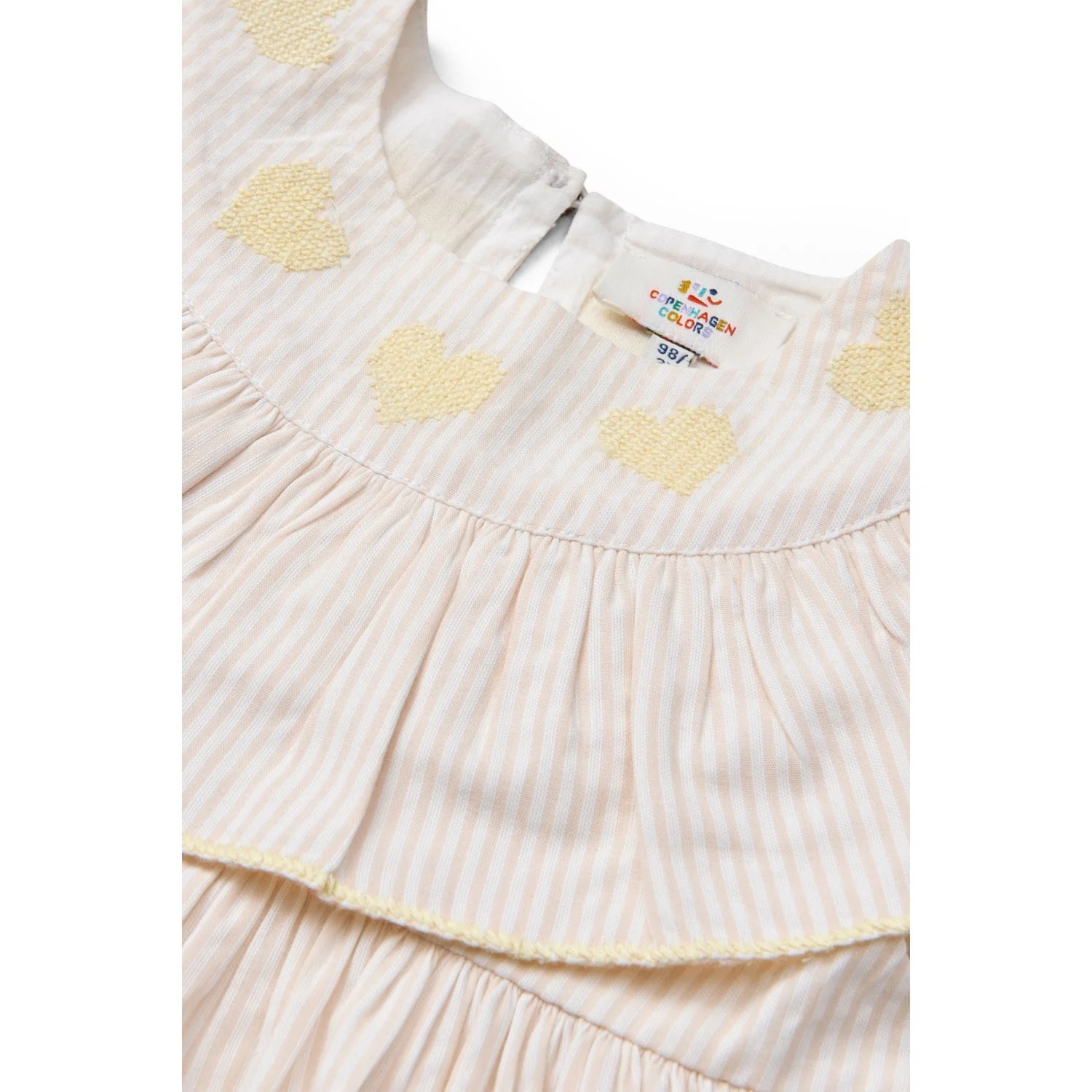 COPENHAGEN COLORS Dusty Rose W Cream Stripe W Yellow Seersucker Kjole W. Heart - Image 6
