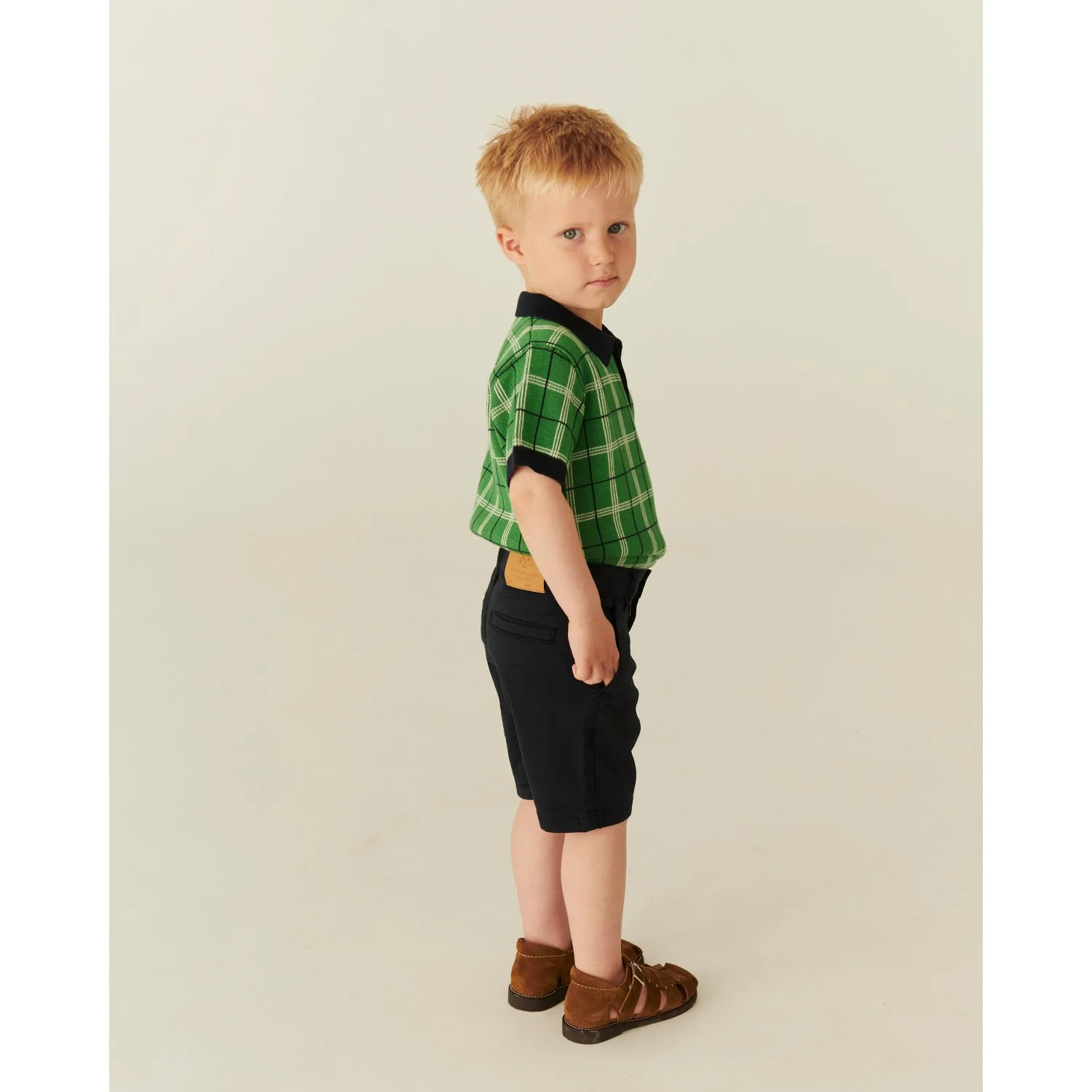 COPENHAGEN COLORS Green Comb. Strikket Checkered Polo - Image 3