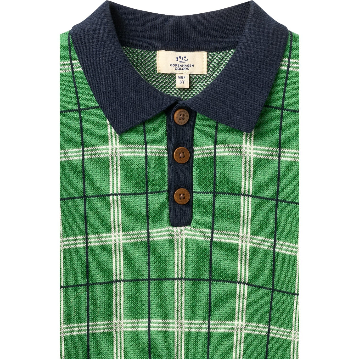 COPENHAGEN COLORS Green Comb. Strikket Checkered Polo - Image 4