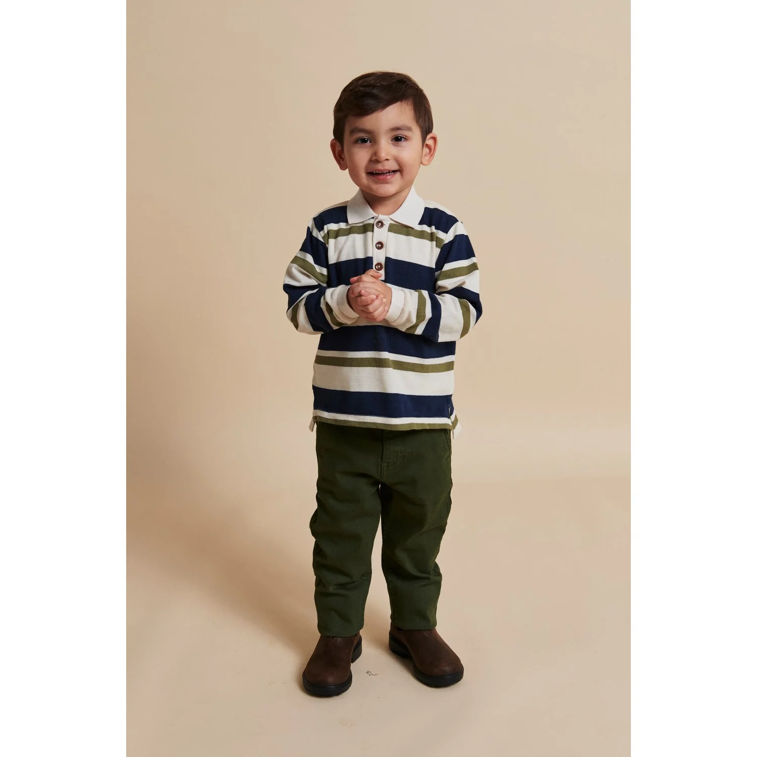 COPENHAGEN COLORS Green Combi Striped Pique Polo Bluse - Image 7