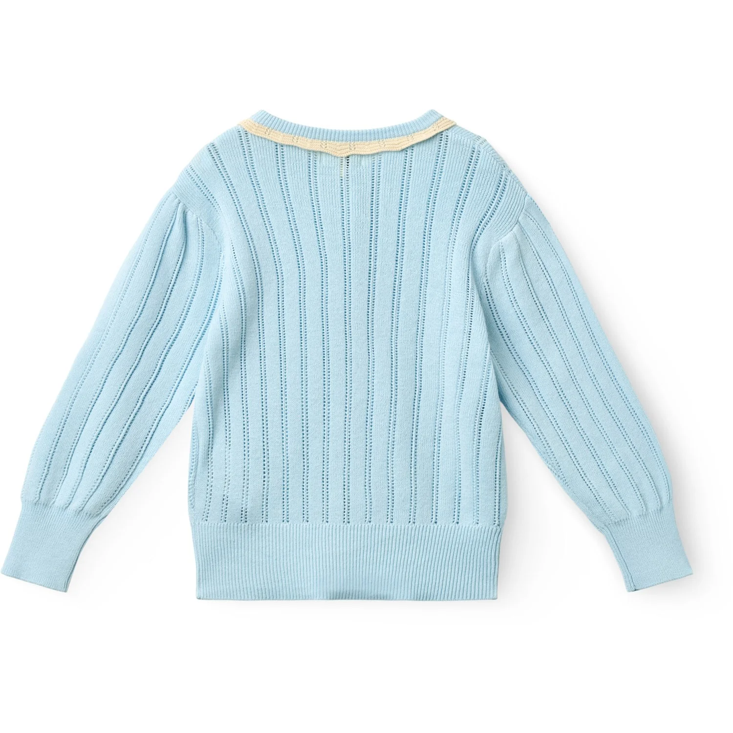 COPENHAGEN COLORS Ice Blue/Cream Comb. Strikket Pointelle Cardigan - Image 3