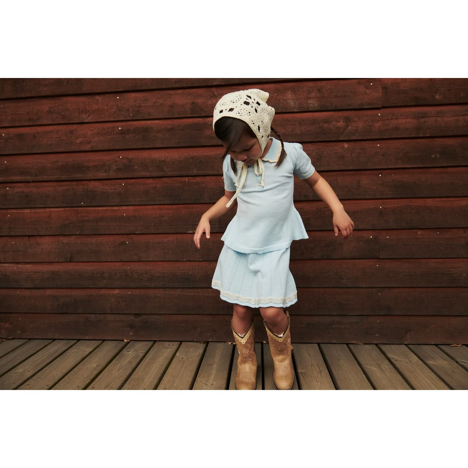 COPENHAGEN COLORS Ice Blue/Cream Comb. Strikket Tennis Nederdel - Image 3