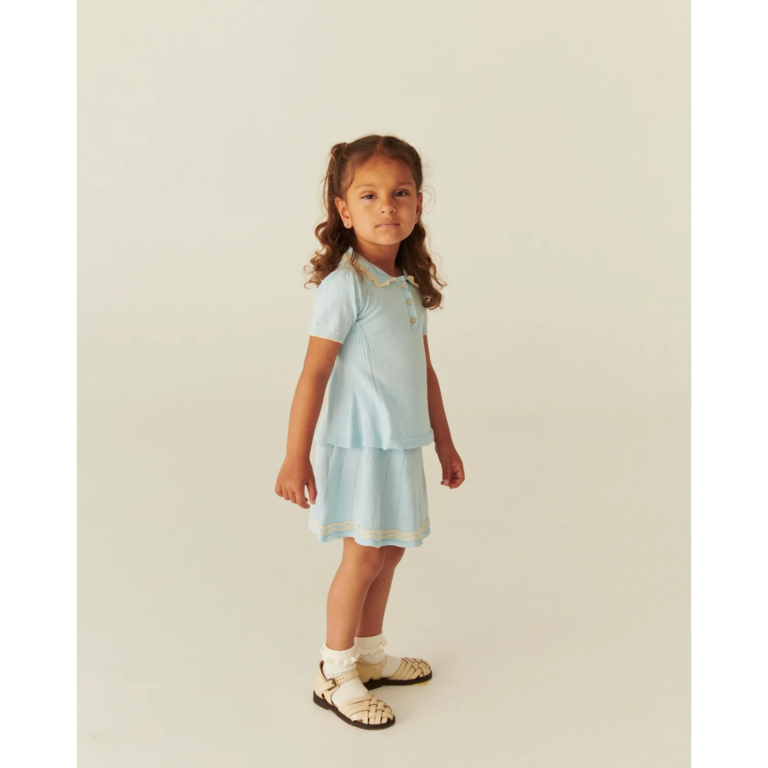 COPENHAGEN COLORS Ice Blue/Cream Comb. Strikket Tennis Nederdel - Image 4