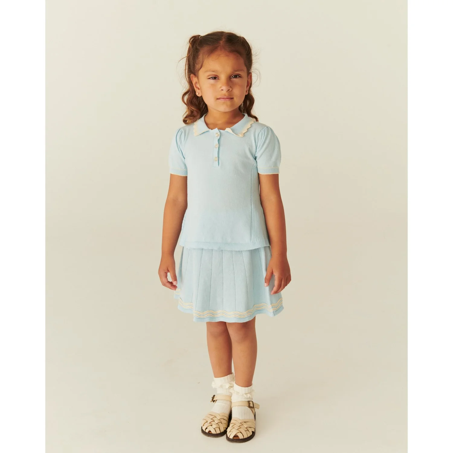 COPENHAGEN COLORS Ice Blue/Cream Comb. Strikket Tennis Nederdel - Image 5