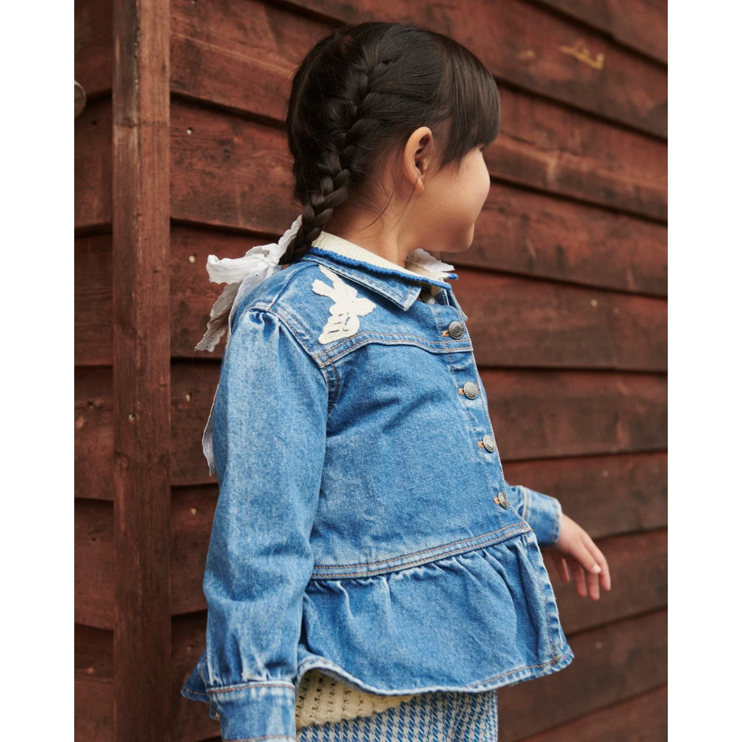 COPENHAGEN COLORS Indigo Blue Washed Denim Flæse Jakke W. Crochet Doves - Image 13