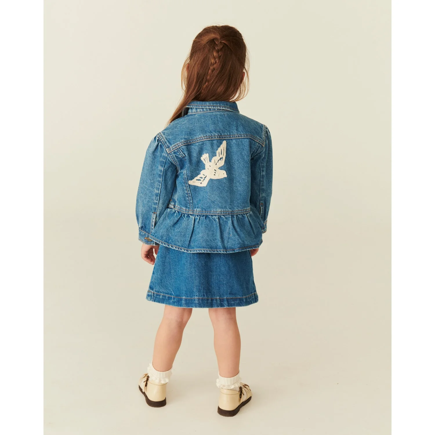 COPENHAGEN COLORS Indigo Blue Washed Denim Flæse Jakke W. Crochet Doves - Image 18