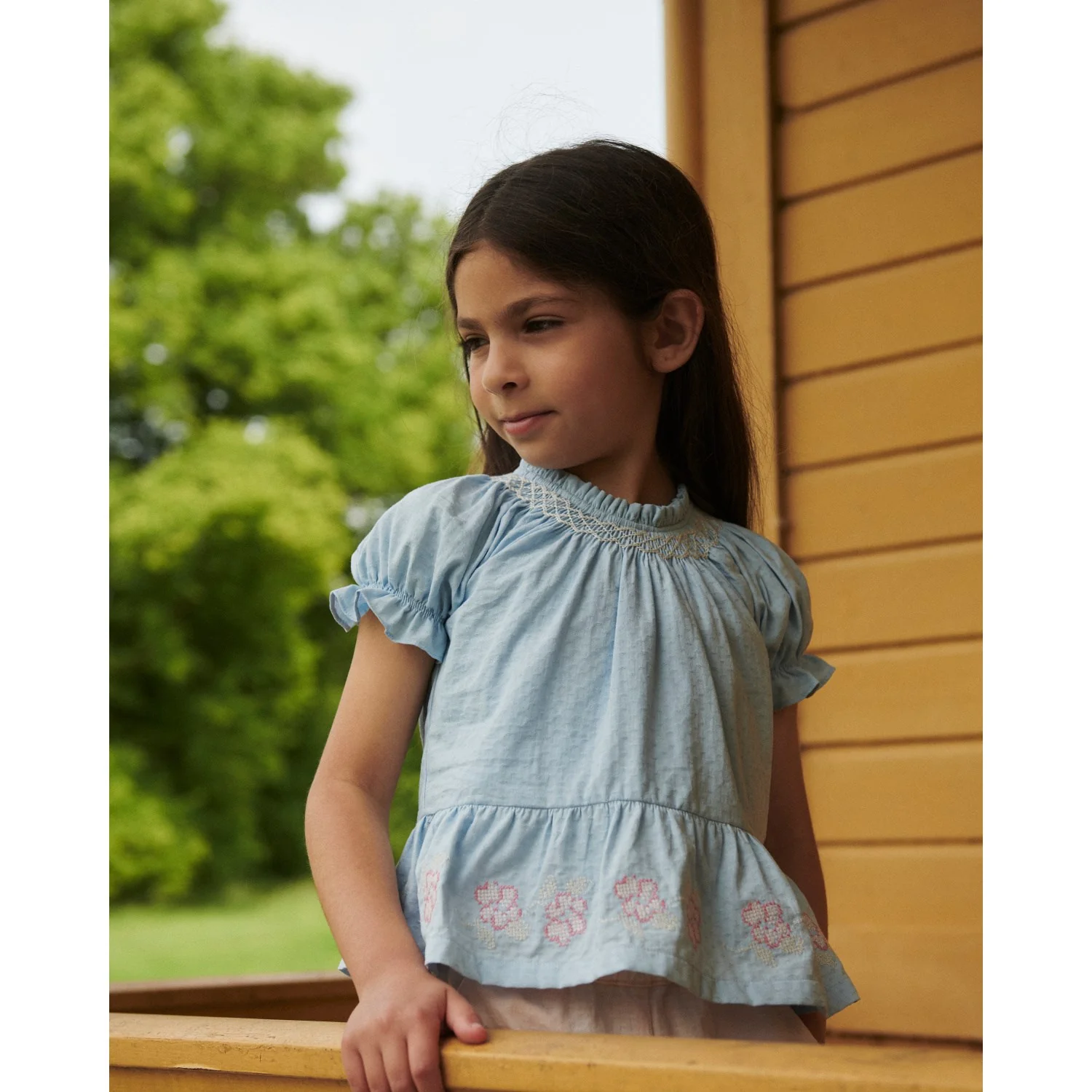 COPENHAGEN COLORS Lt. Blue Comb. Bluse W. Smock W. Emb. - Image 2