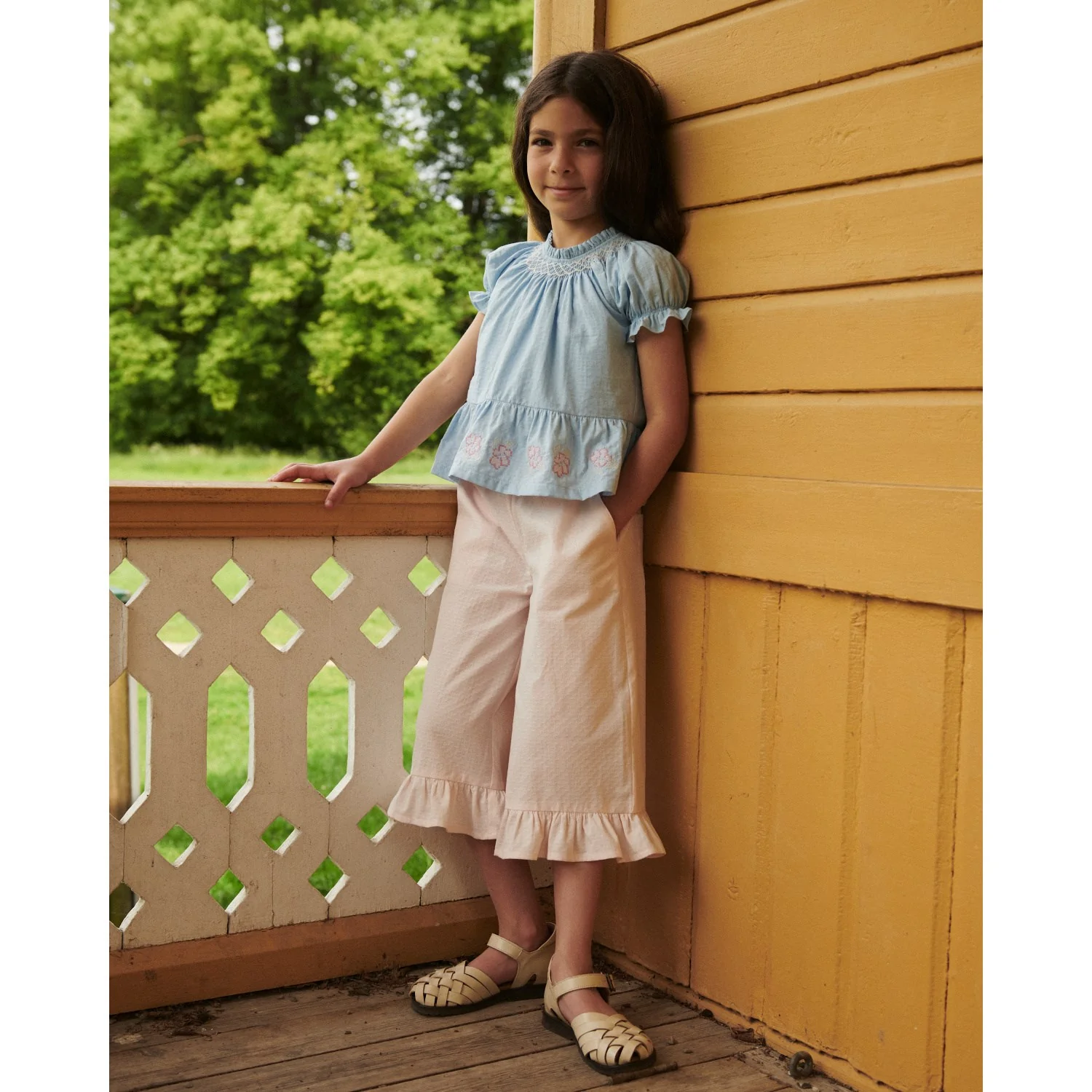 COPENHAGEN COLORS Lt. Blue Comb. Bluse W. Smock W. Emb. - Image 3