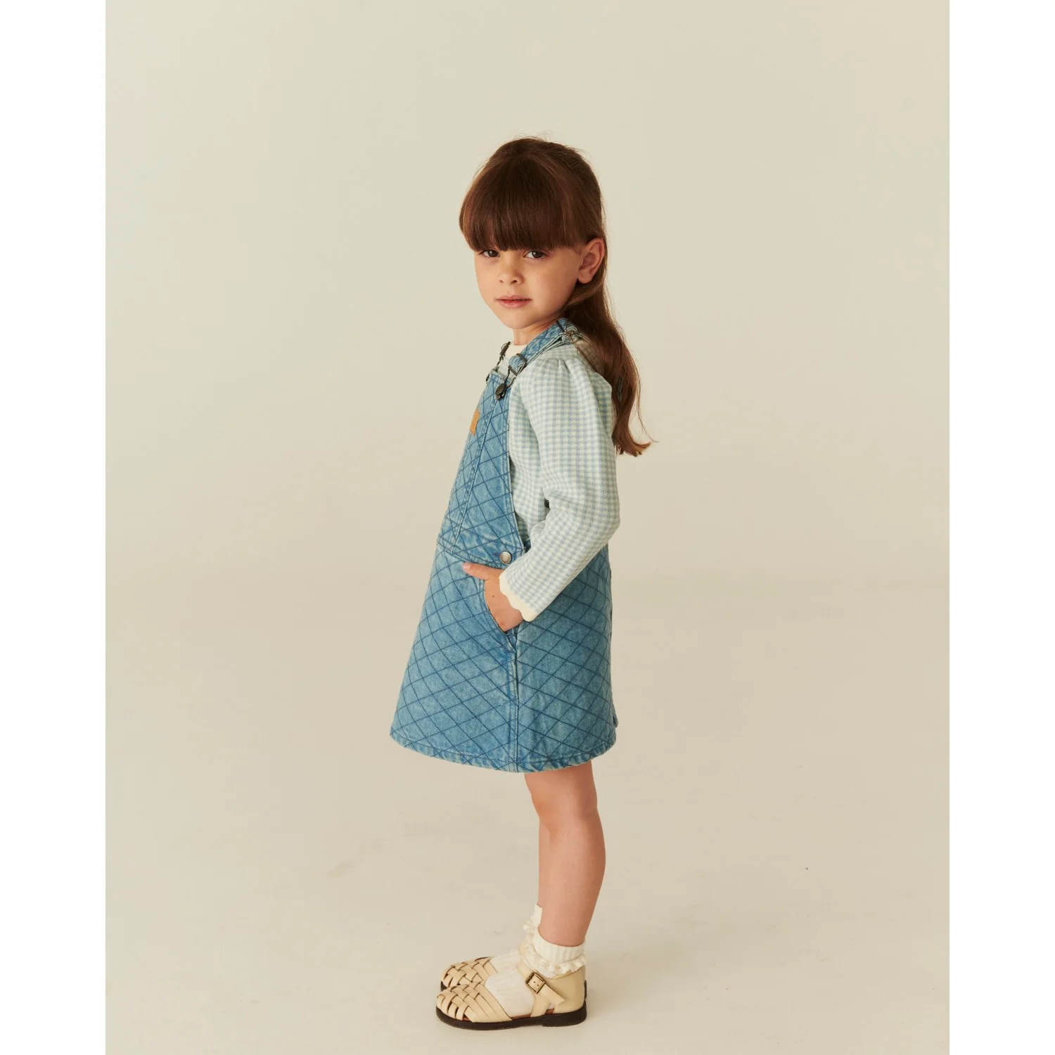 COPENHAGEN COLORS Lt. Washed Blue Quilt Organic Quiltet Denim Spencer Kjole - Image 5