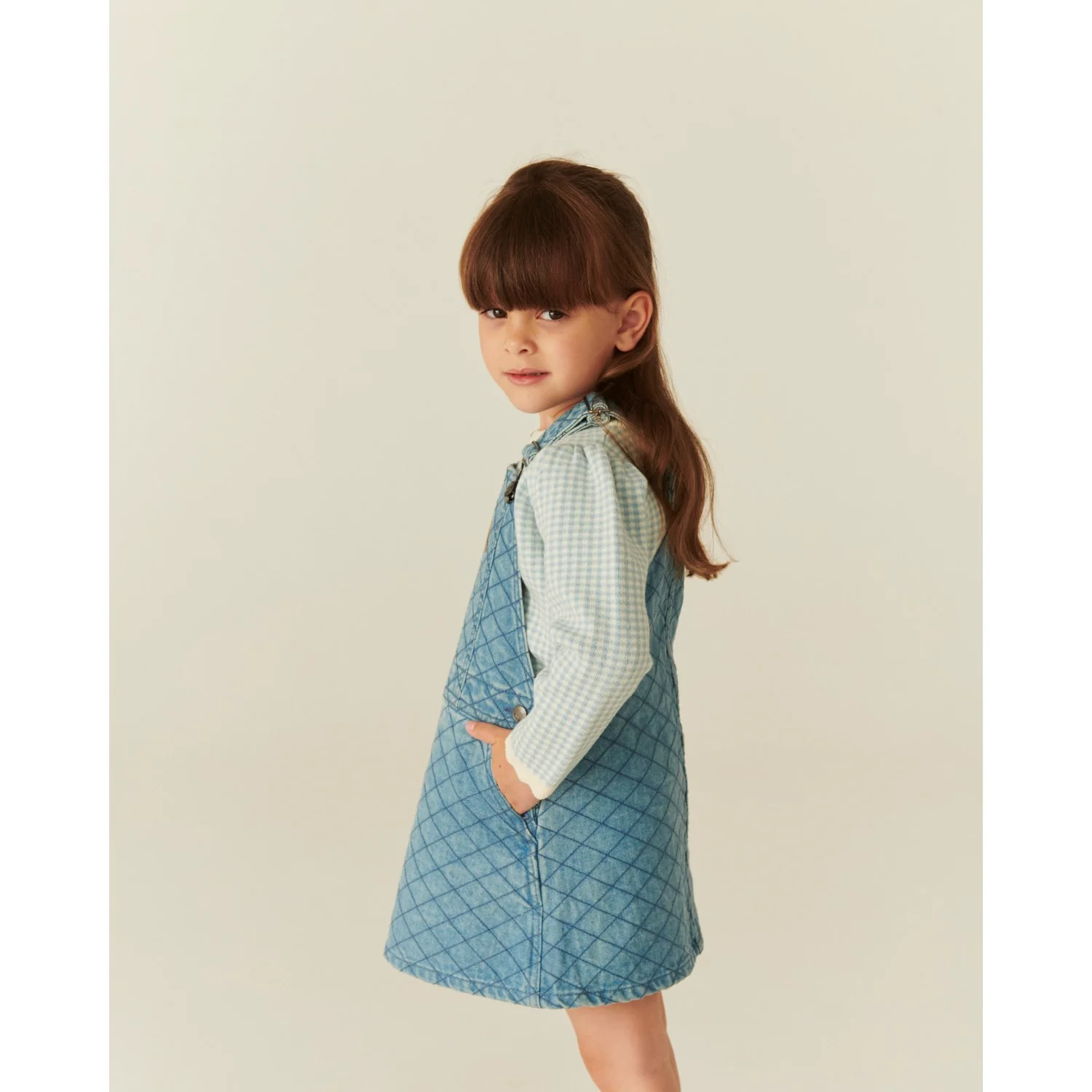 COPENHAGEN COLORS Lt. Washed Blue Quilt Organic Quiltet Denim Spencer Kjole - Image 6