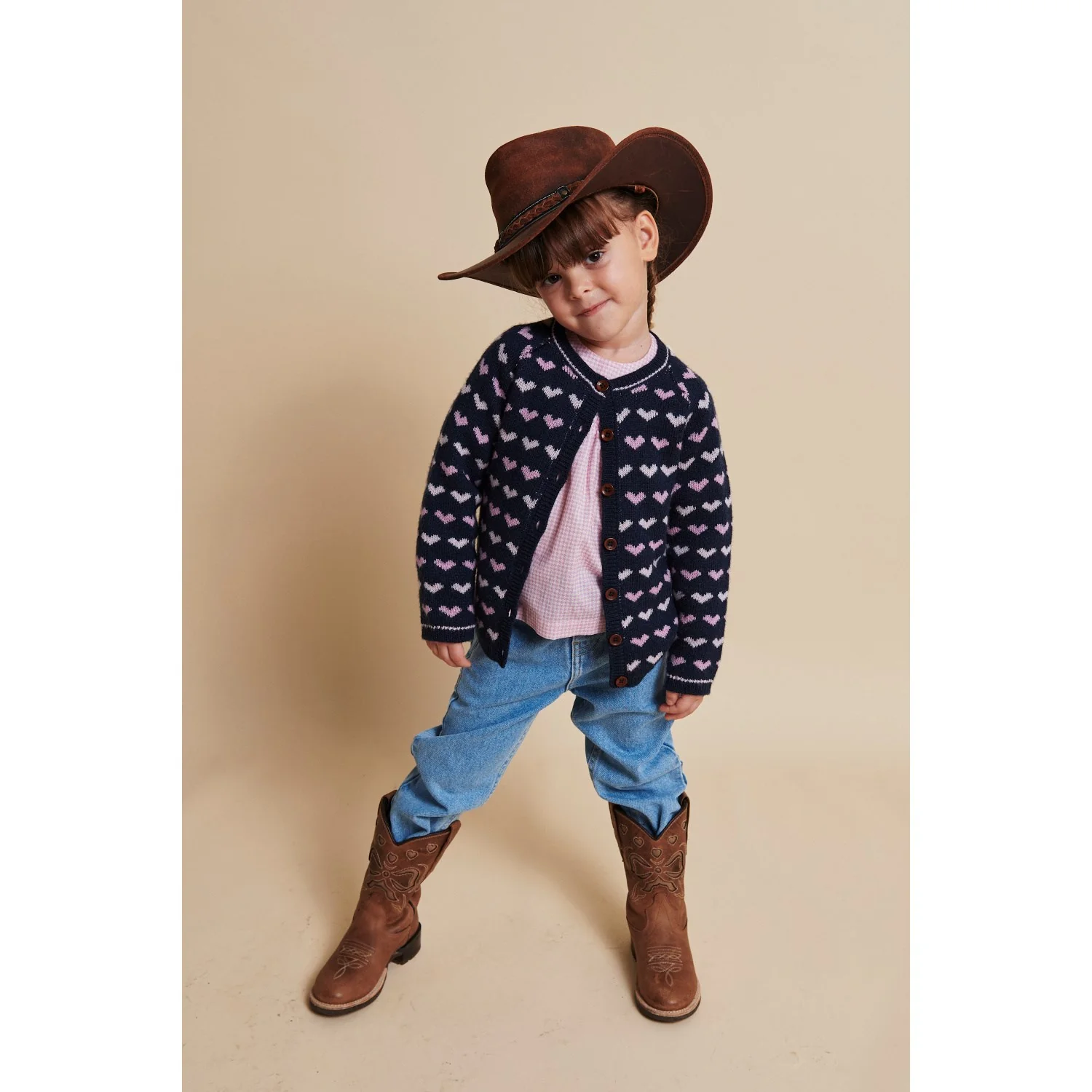 COPENHAGEN COLORS Navy/Bubblegum Comb Merino Heart Cardigan - Image 2