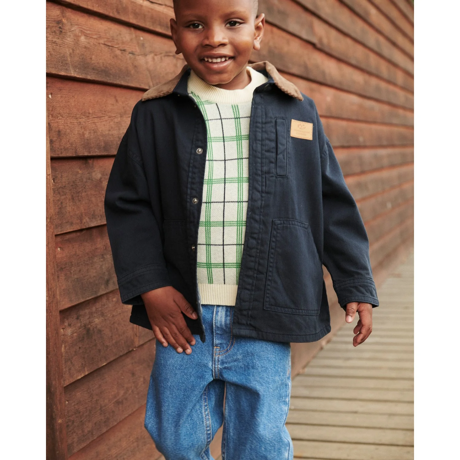 COPENHAGEN COLORS Navy Comb Twill Jakke W. Corduroy Krave - Image 2
