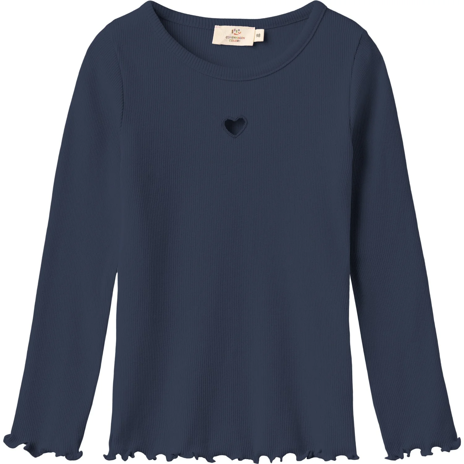 COPENHAGEN COLORS Navy Modal Rib Ls T-Shirt M/ Heart Hole Pattern