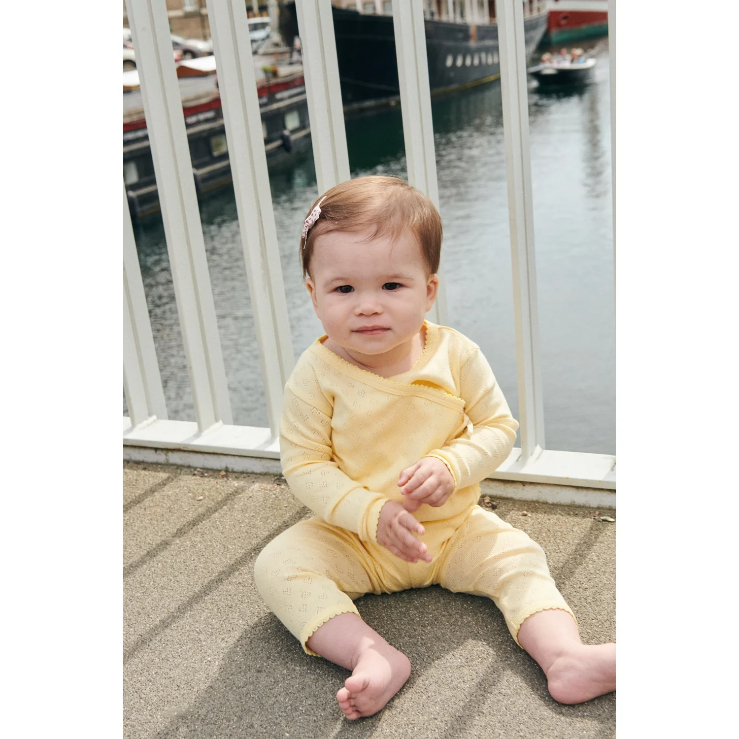 COPENHAGEN COLORS Pale Yellow Pointelle Heart Crossover Body Ls - Image 7