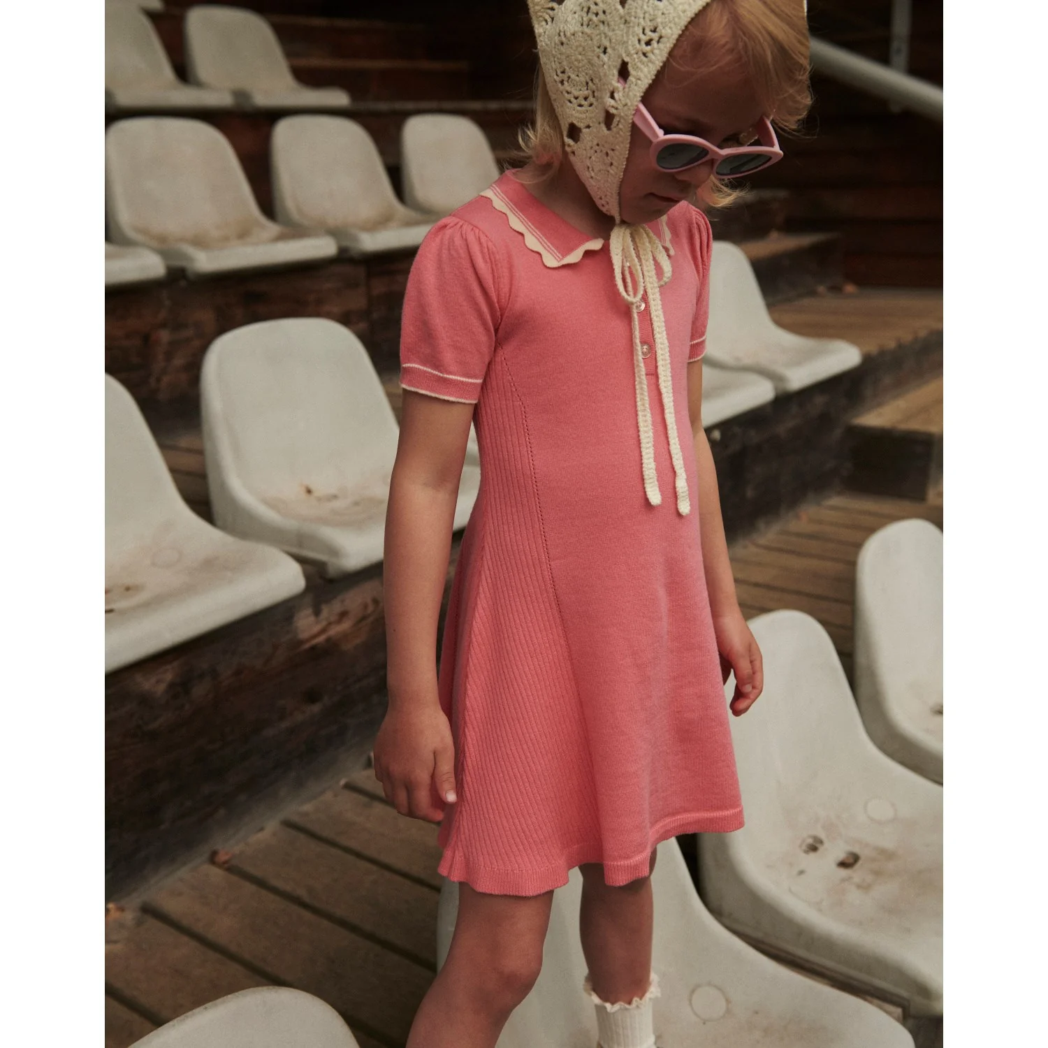 COPENHAGEN COLORS Pink Comb. Strikket Peplum Kjole - Image 2