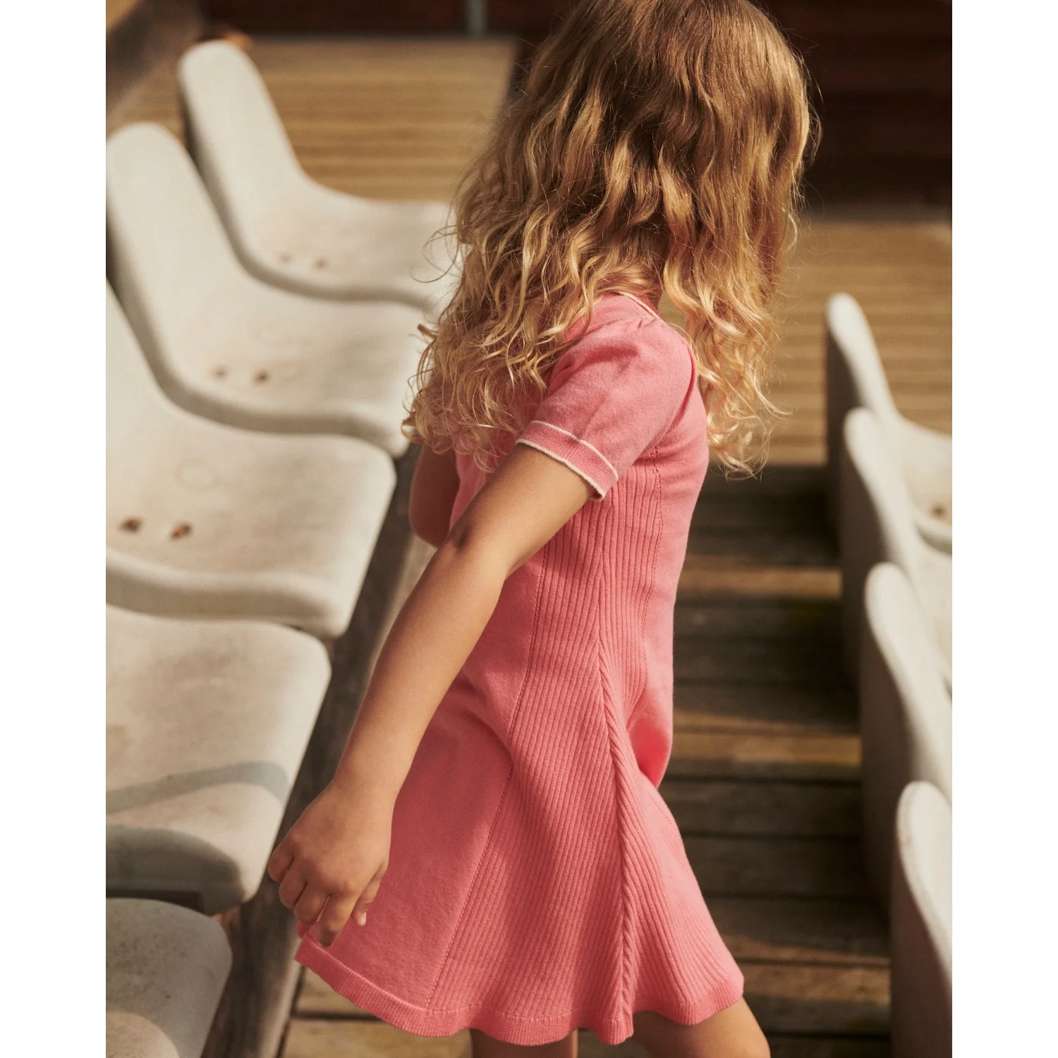 COPENHAGEN COLORS Pink Comb. Strikket Peplum Kjole - Image 5