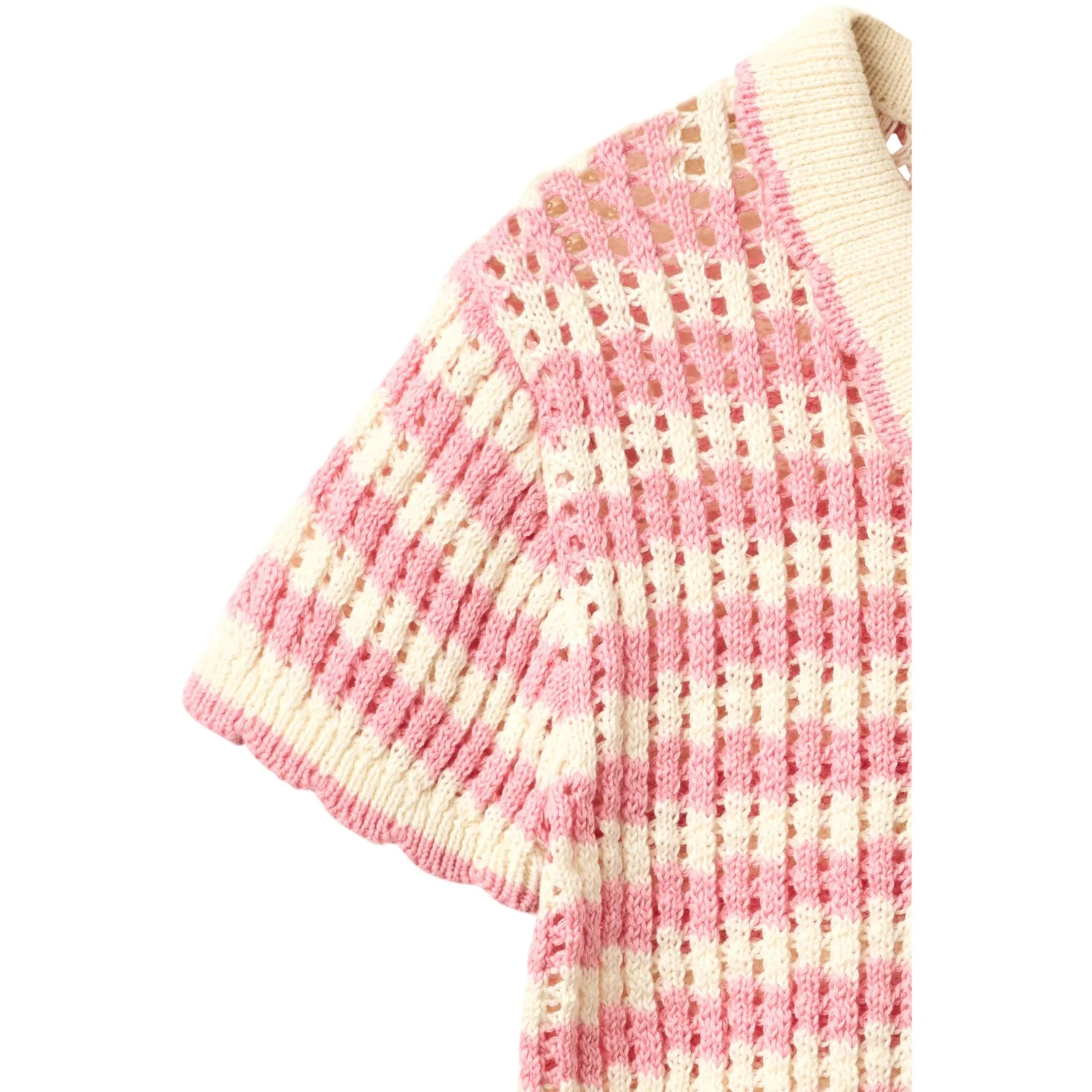 COPENHAGEN COLORS Pink/Cream Comb. Crochet Ss Cardigan - Image 2