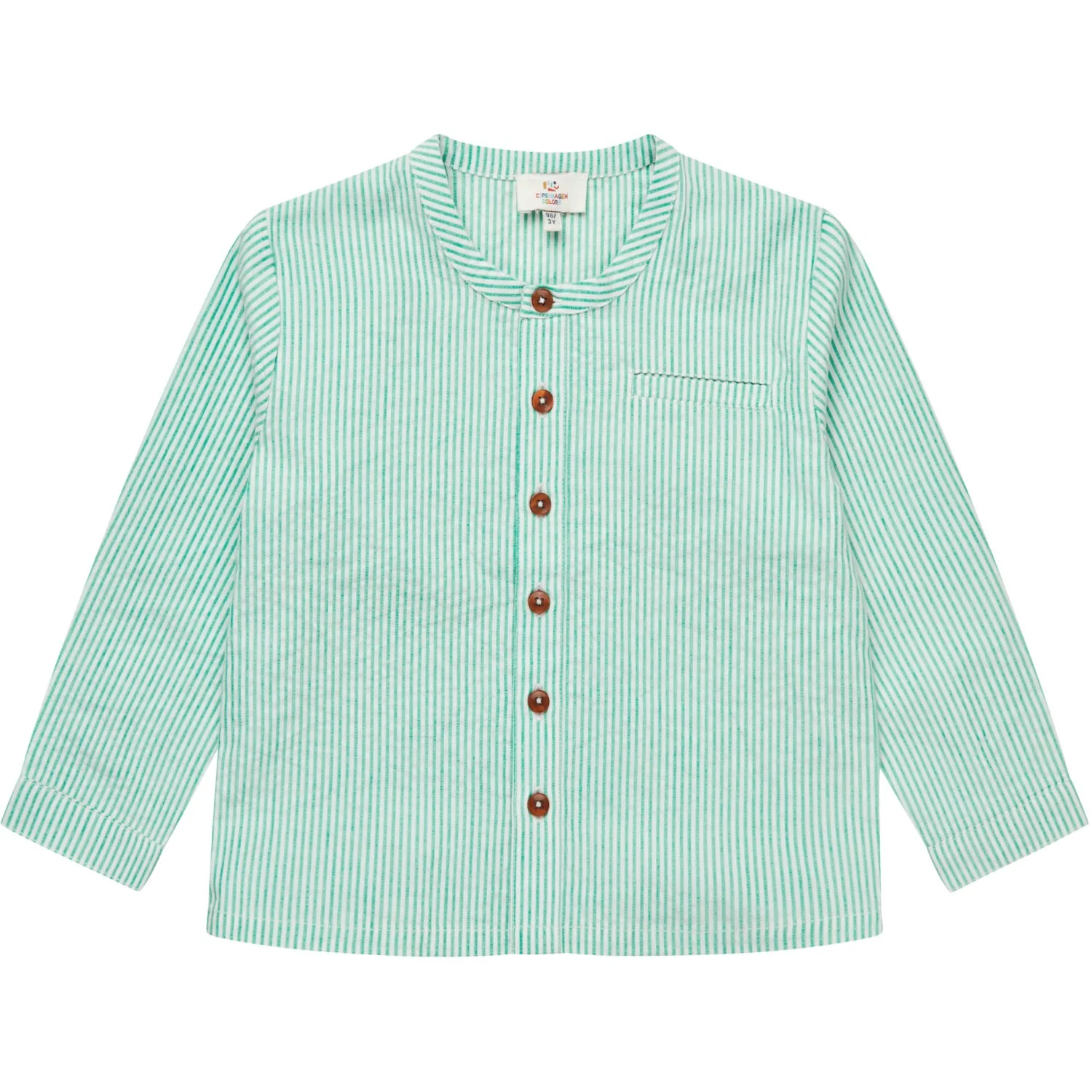 COPENHAGEN COLORS Sharp Green W Cream Stripe Seersucker Skjorte W. Placket