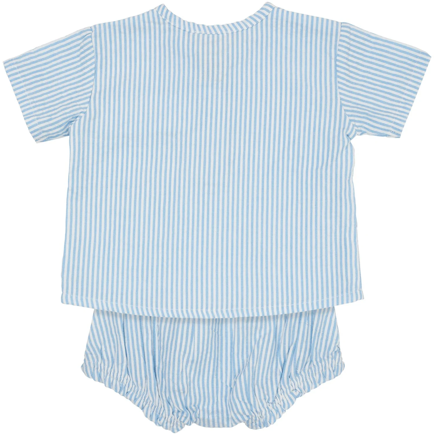 COPENHAGEN COLORS Sky Blue W Cream Stripe Seersucker Baby Sæt - Image 4