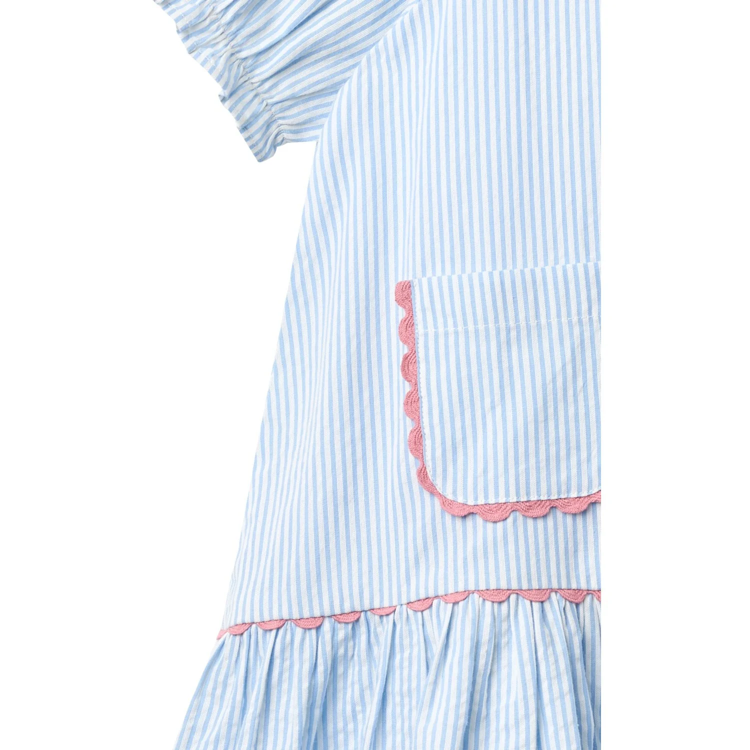 COPENHAGEN COLORS Sky Blue W Cream Stripe Seersucker Kjole W. Pockets - Image 6