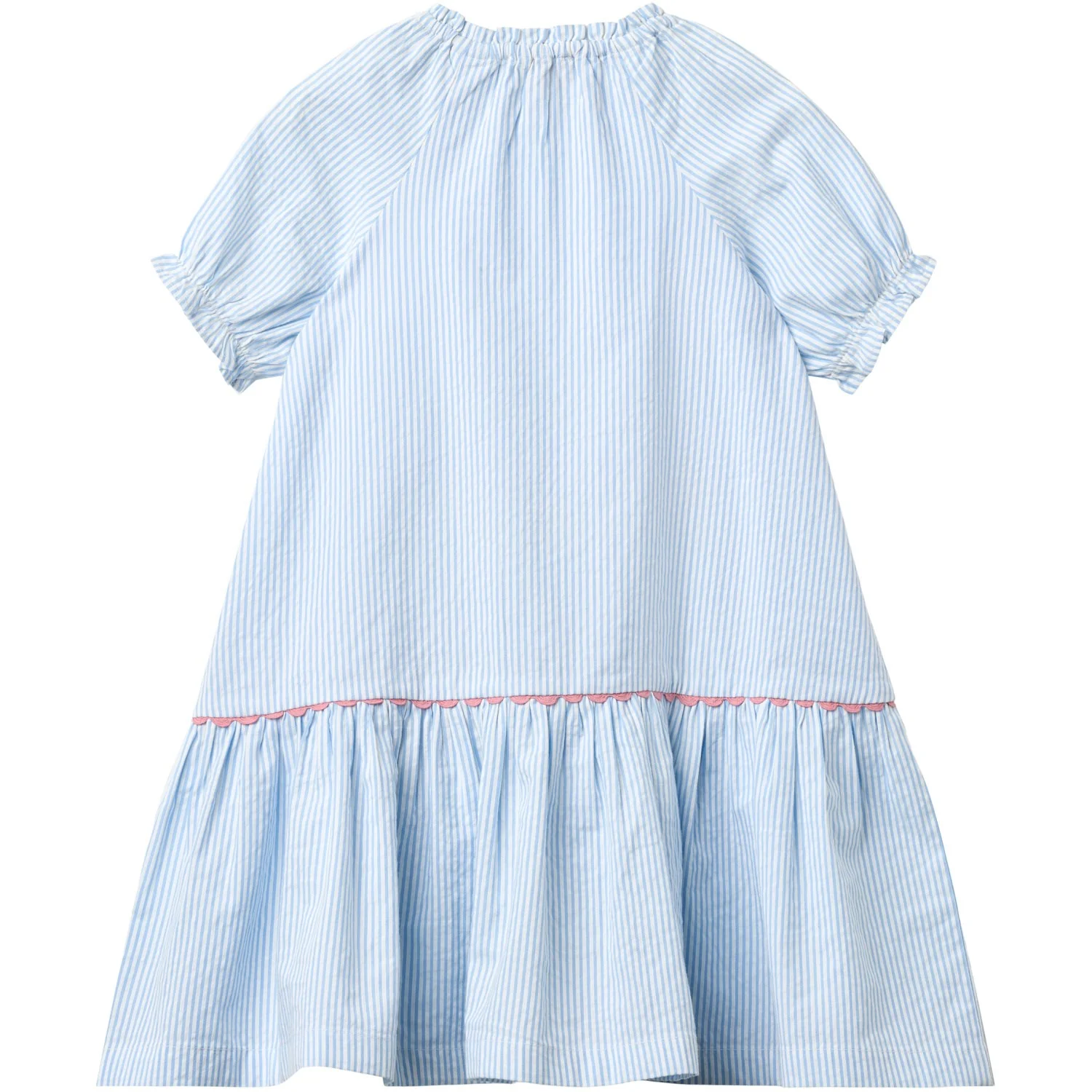 COPENHAGEN COLORS Sky Blue W Cream Stripe Seersucker Kjole W. Pockets - Image 7