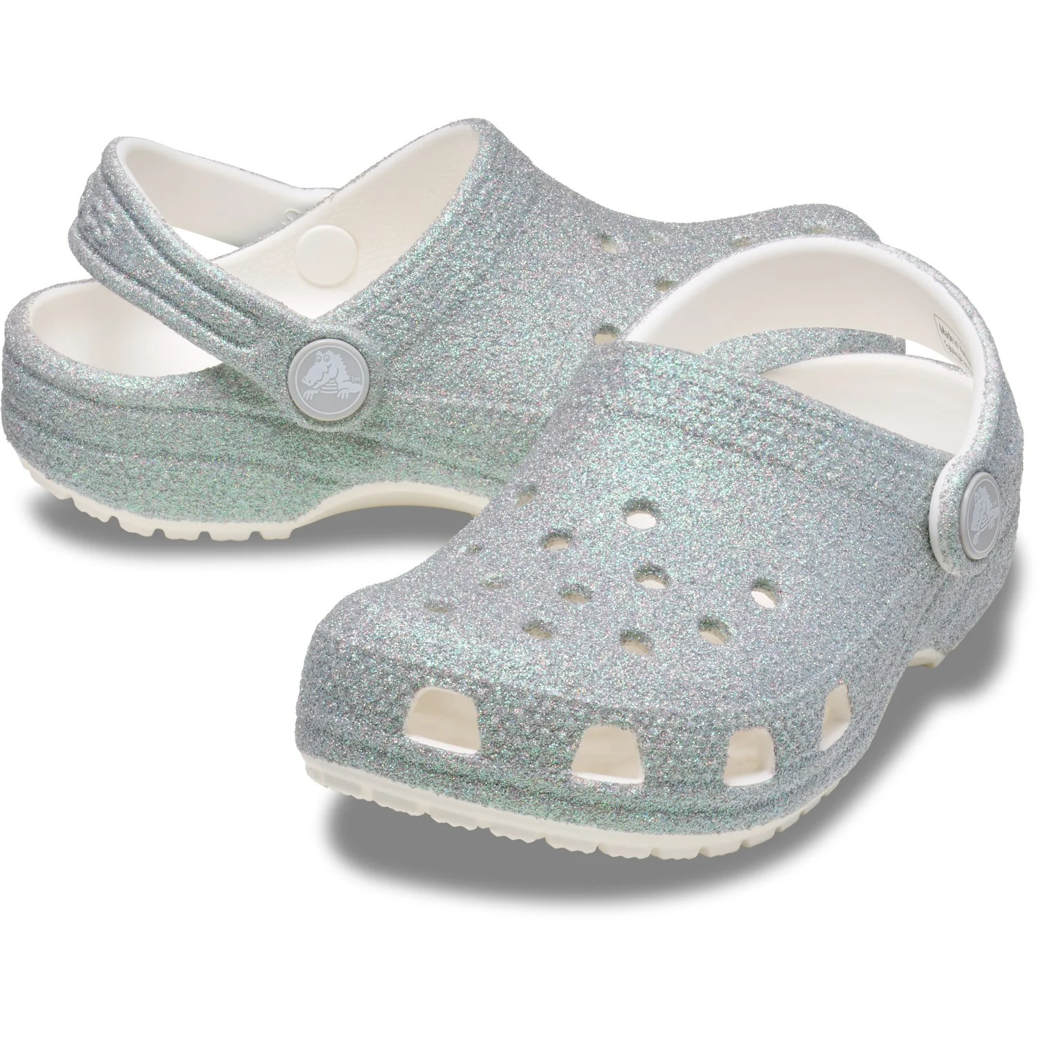 Crocs White Classic Iridescent Glitter Gloc