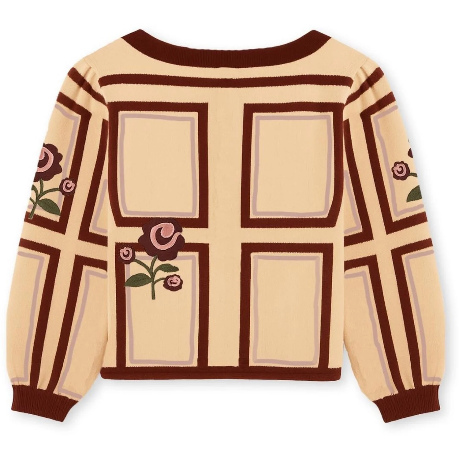 Fliink Sandshell/Burgendy Charlotte Embroidered Cardigan - Image 5