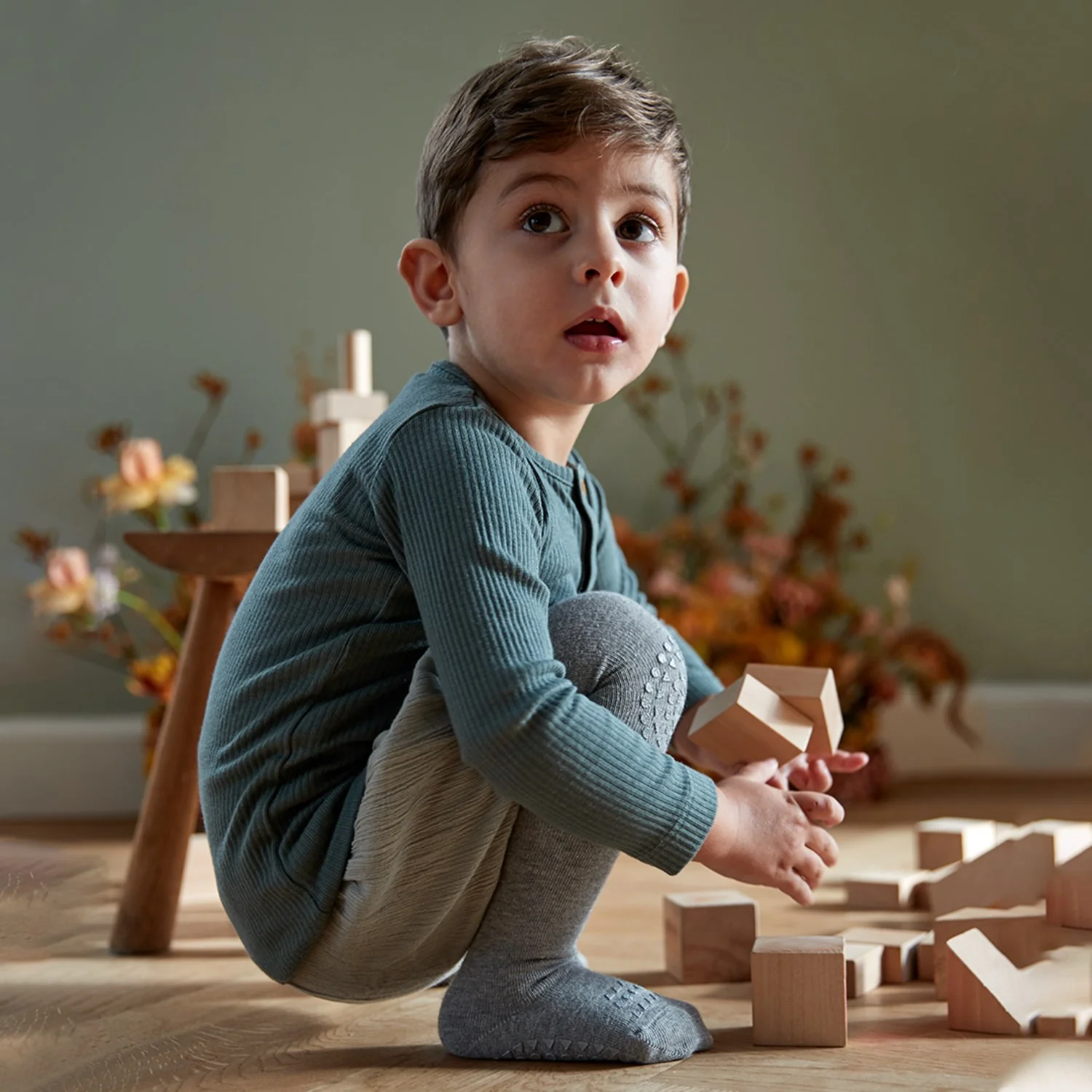 Gobabygo Grey Melange Crawling Strømpebukser Organic Bomuld - Image 2