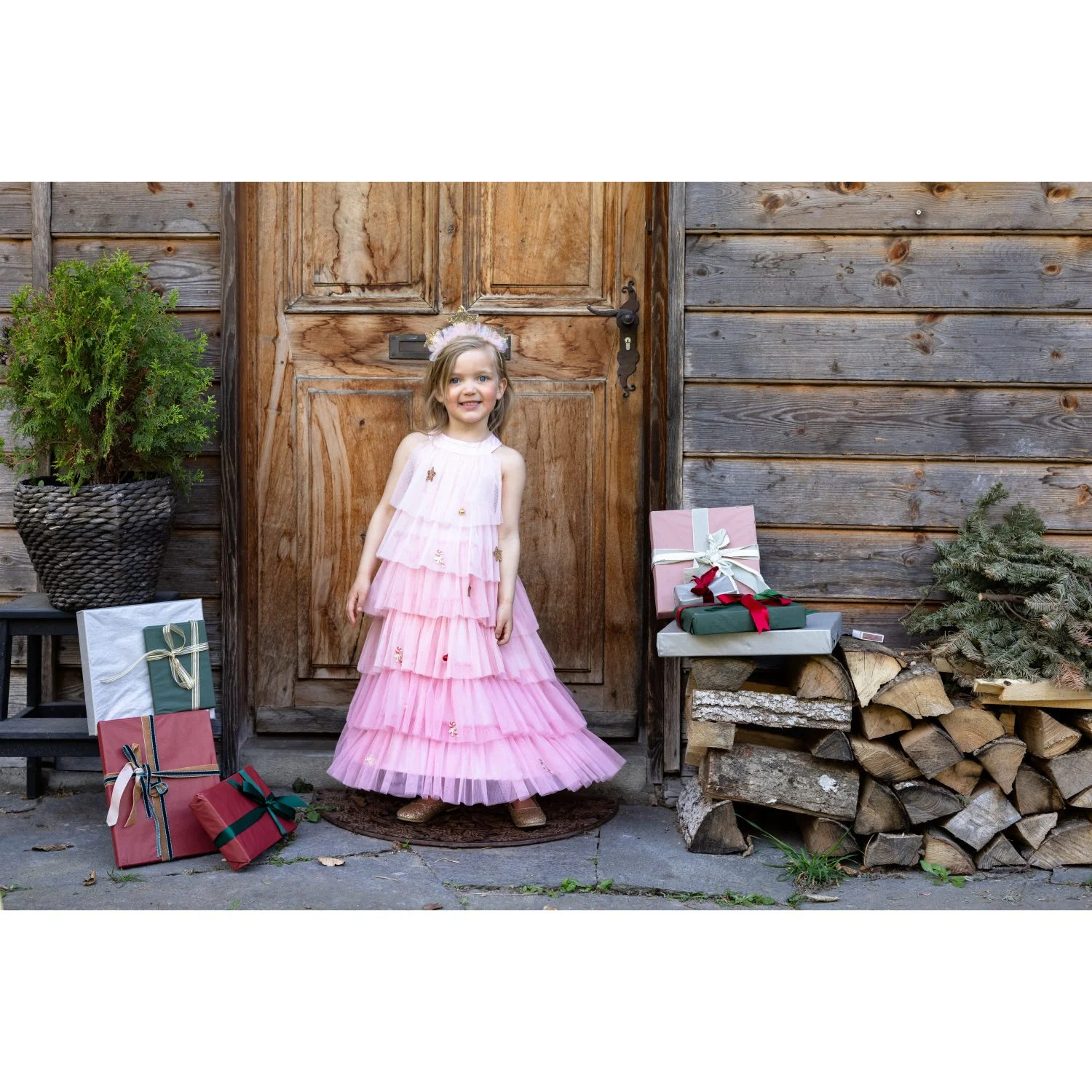Great Pretenders Christmas Tree Kjole Med Hårbånd, Blush - Image 7