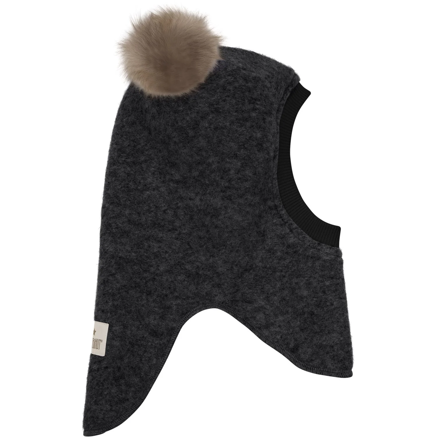 Huttelihut Dark Grey Melange Elefanthue Uld Alpaca Pompoms - Image 3