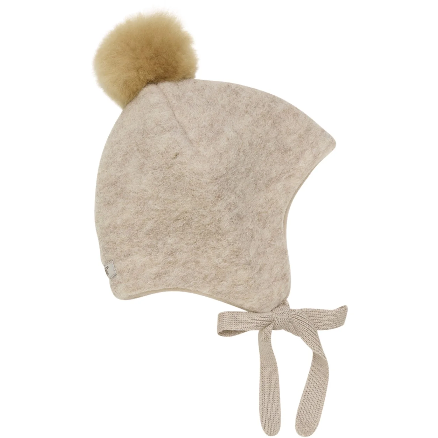 Huttelihut Sand Melange Bonnet Uld Alpaca Pompom - Image 3