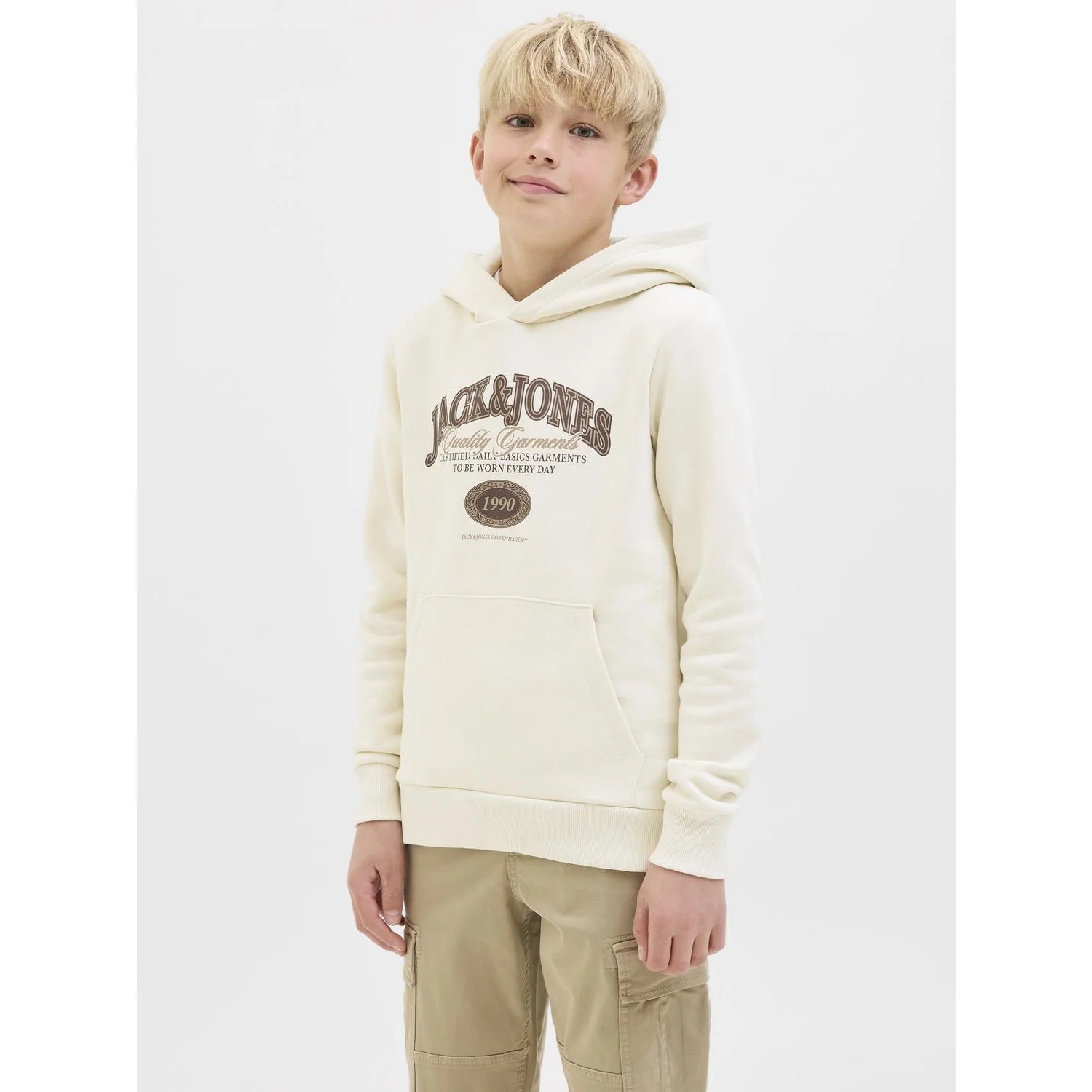 Jack & Jones Junior Antique White Jjari Branding Sweat Hætte Jnr - Image 4