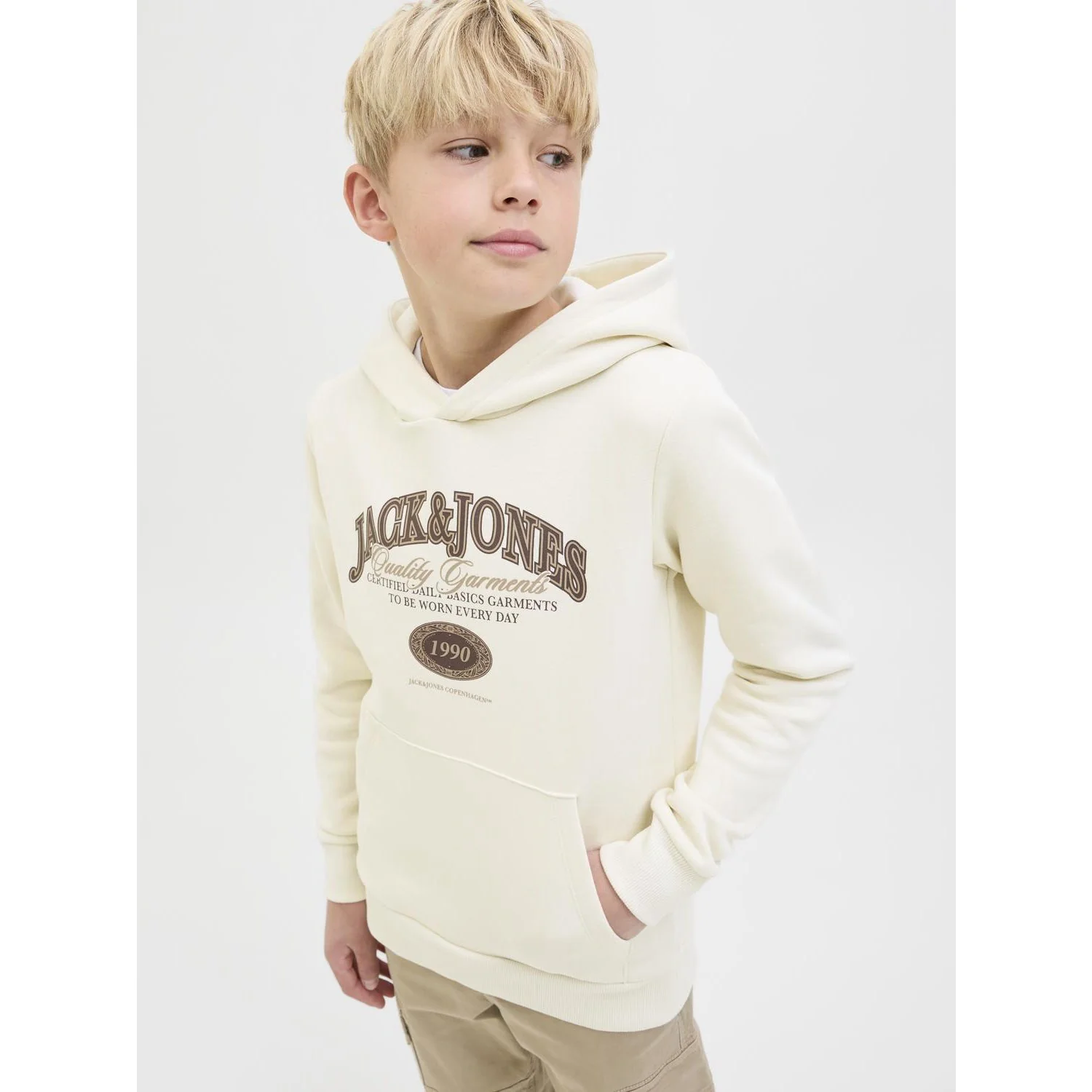 Jack & Jones Junior Antique White Jjari Branding Sweat Hætte Jnr - Image 5