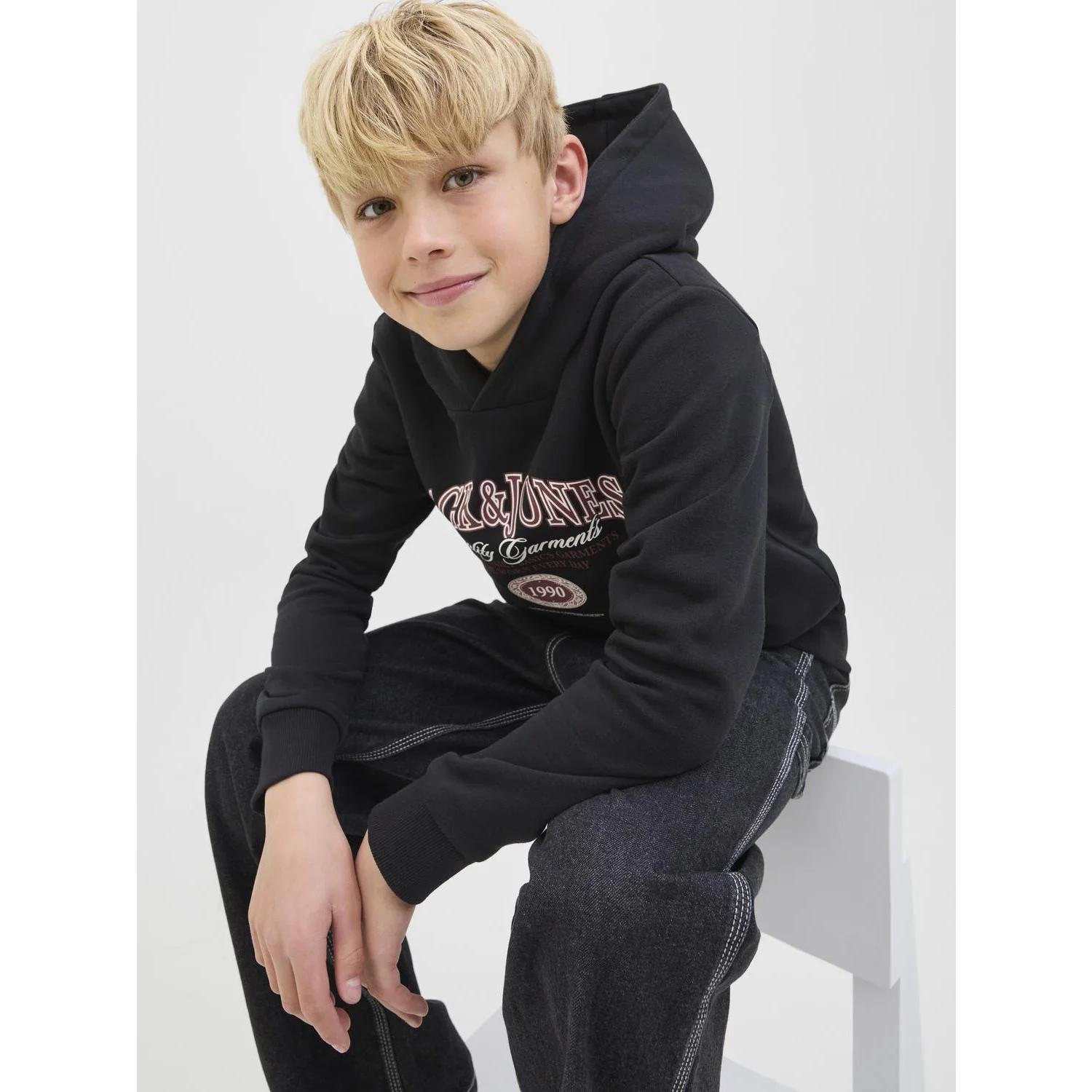 Jack & Jones Junior Black Jjari Branding Sweat Hætte Jnr - Image 3