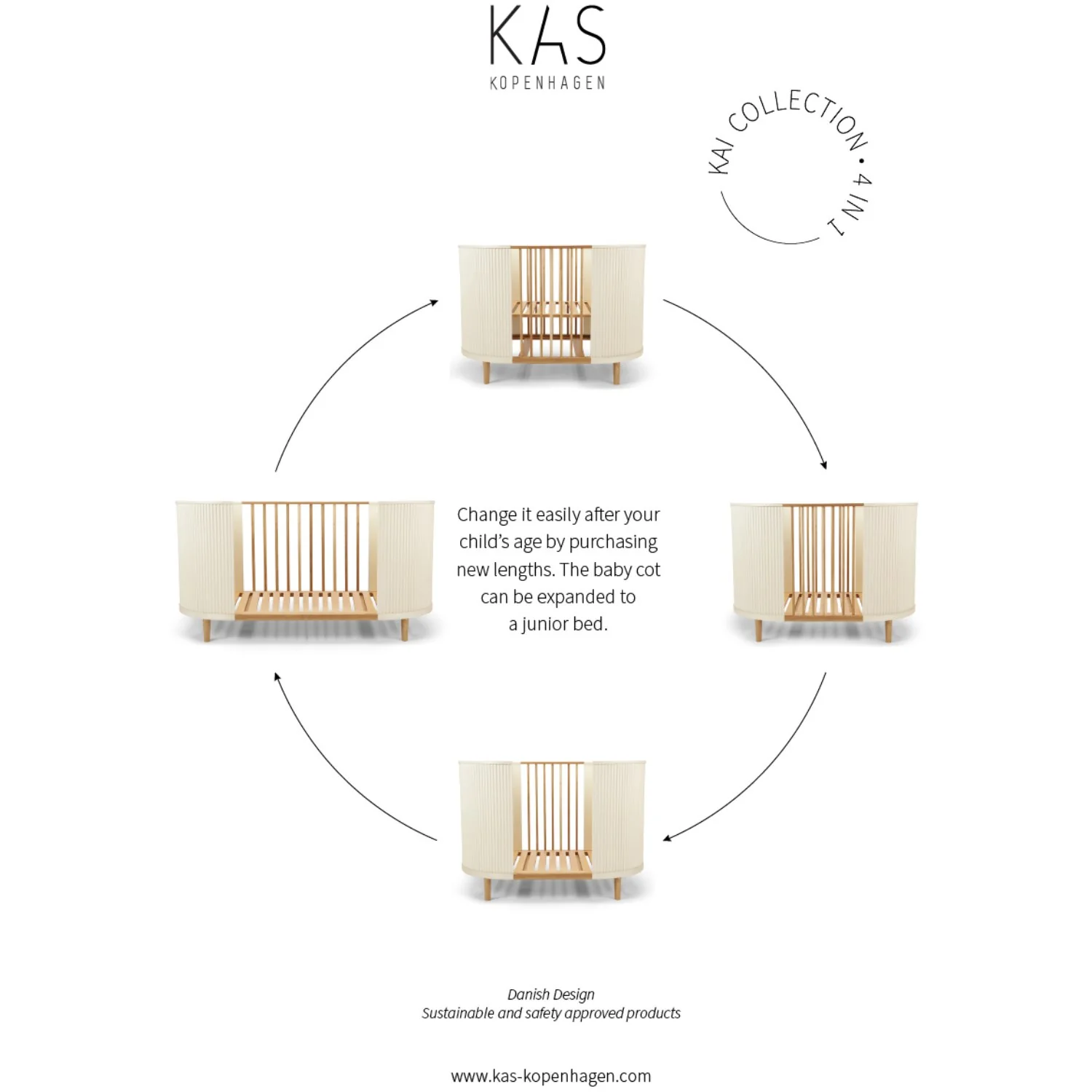 KAS Kopenhagen Cream Oak Kai Baby Cot - Image 2