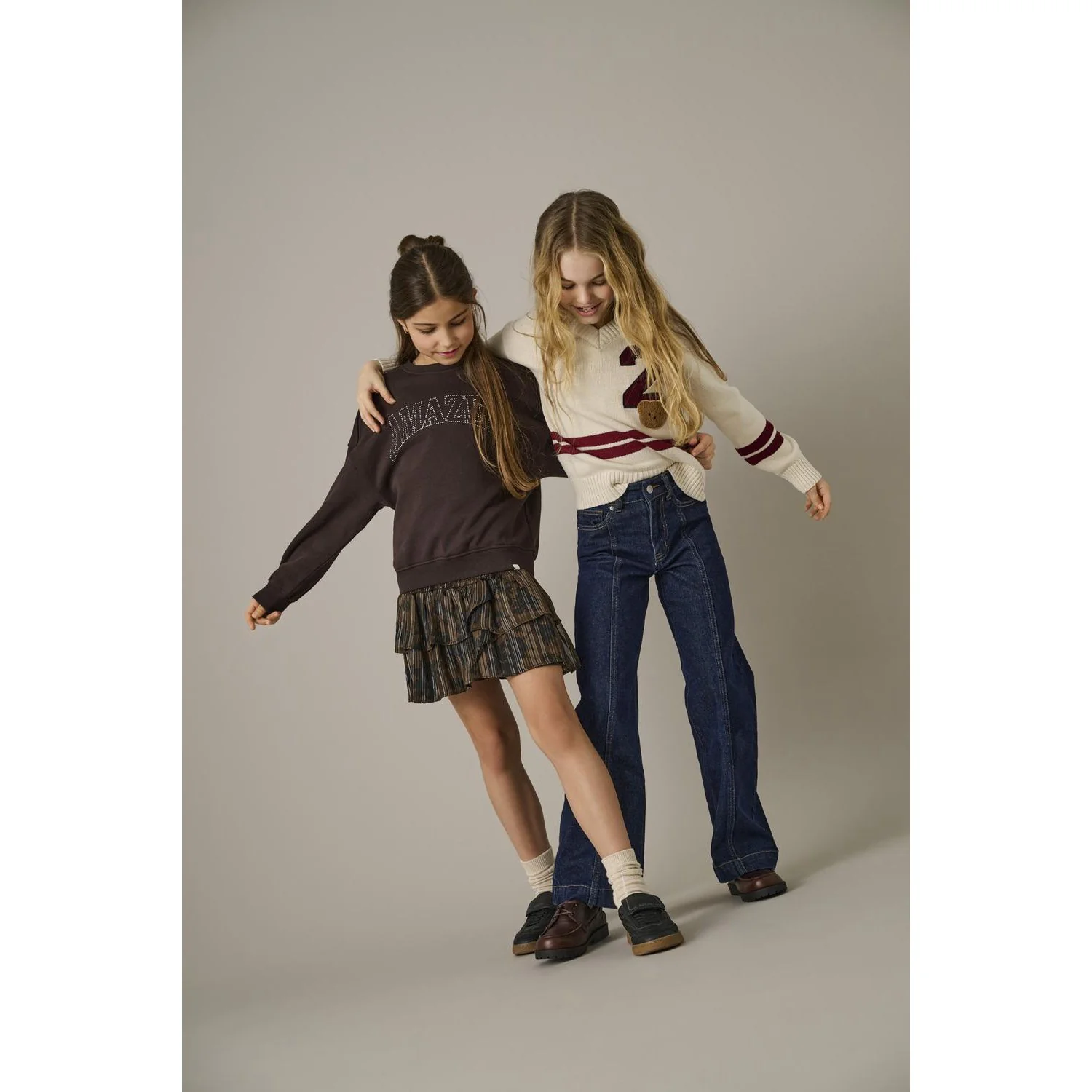 kids ONLY Birch Badge/Cabernet Kogjanny Life L/S Varsity V-Neck Knt - Image 2
