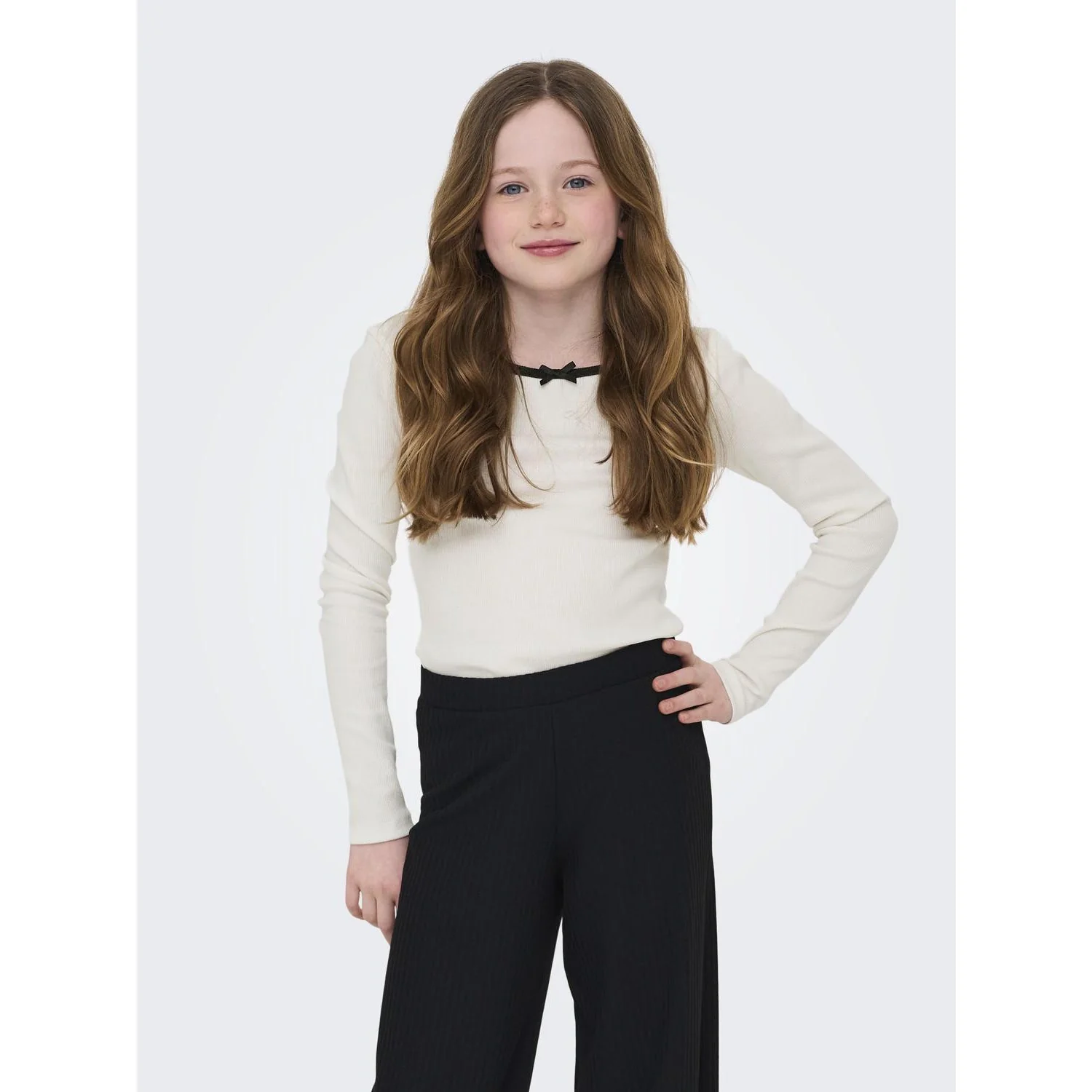 kids ONLY Cloud Dancer Black Bow Kogsofia L/S Sløjfe Top Jrs - Image 4