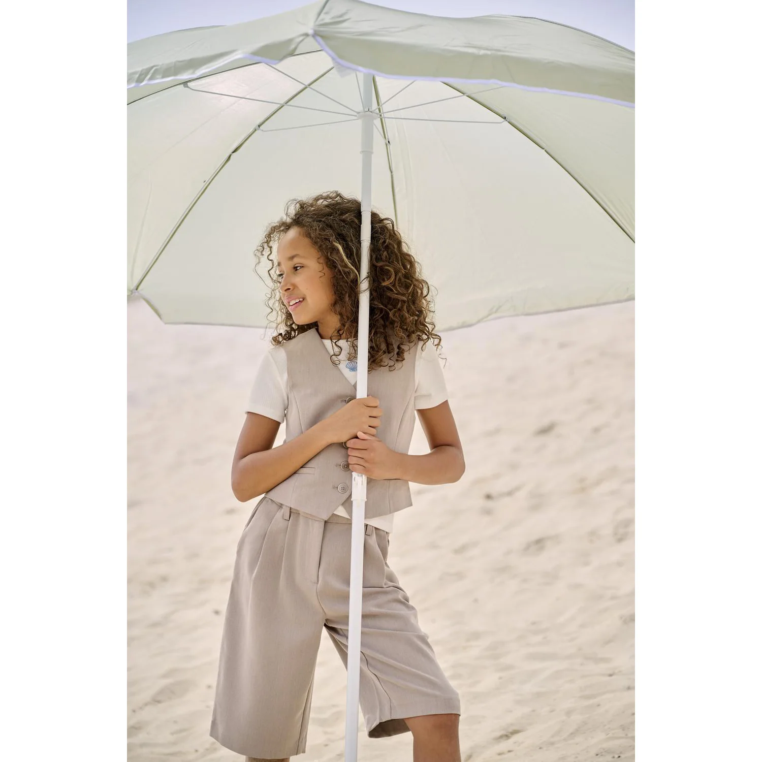 kids ONLY Taupe Gray Melange Koghattie-Zal Life Lc Wide Shorts Tlr - Image 2