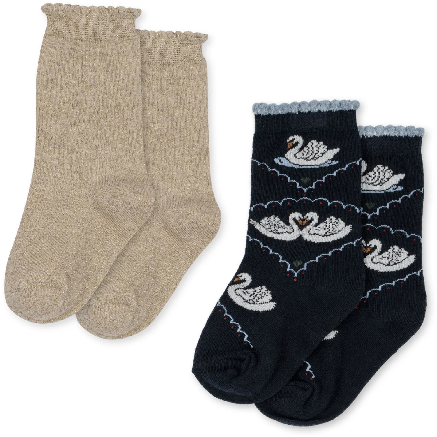 Konges Sløjd Navy/Off White 2 Pak Jacquard Swan Strømper