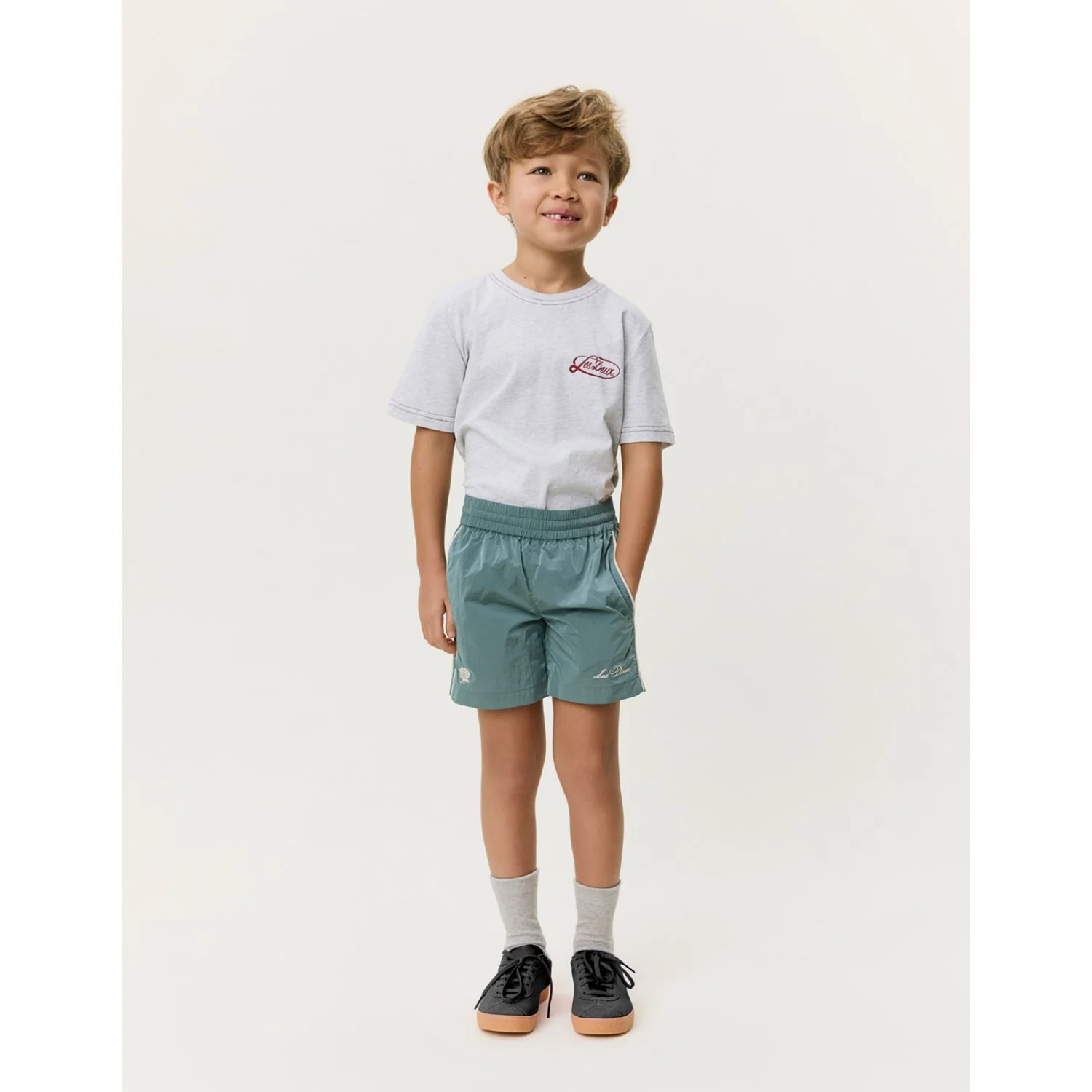 Les Deux Kids Tea Green Shiny Crisp Track Shorts KIDS - Image 5