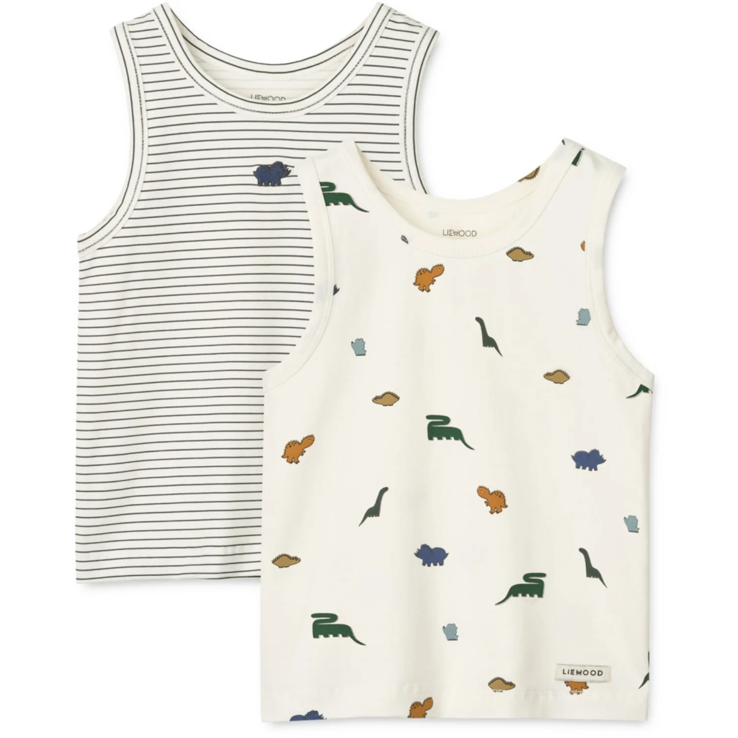 LIEWOOD Mini Dinosaurs Creme / Stripe Mix Faris Printed Tank Top 2-Pak