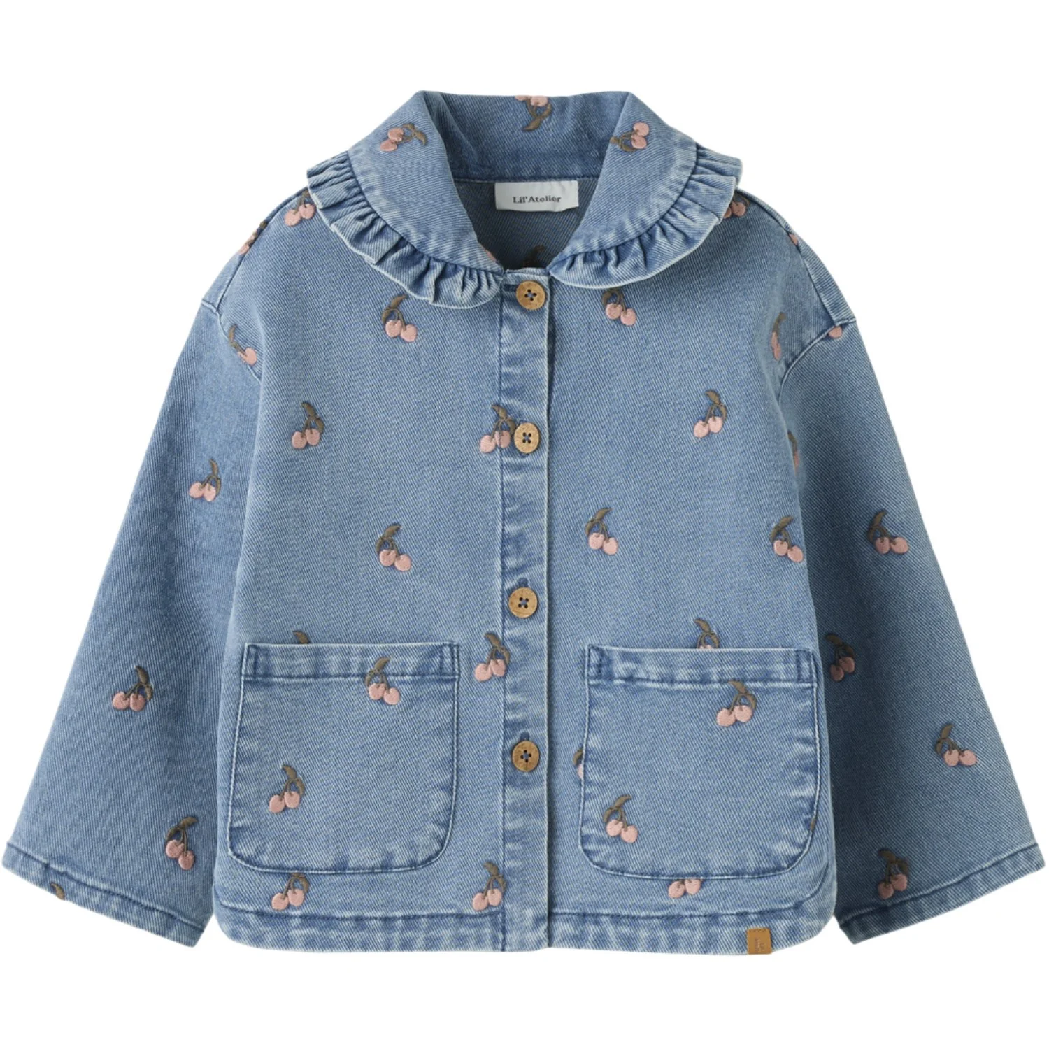 Lil'Atelier Medium Blue Denim Cherry Nmfdeva Loose Dnm Emb Jakke 2024-Es Lil
