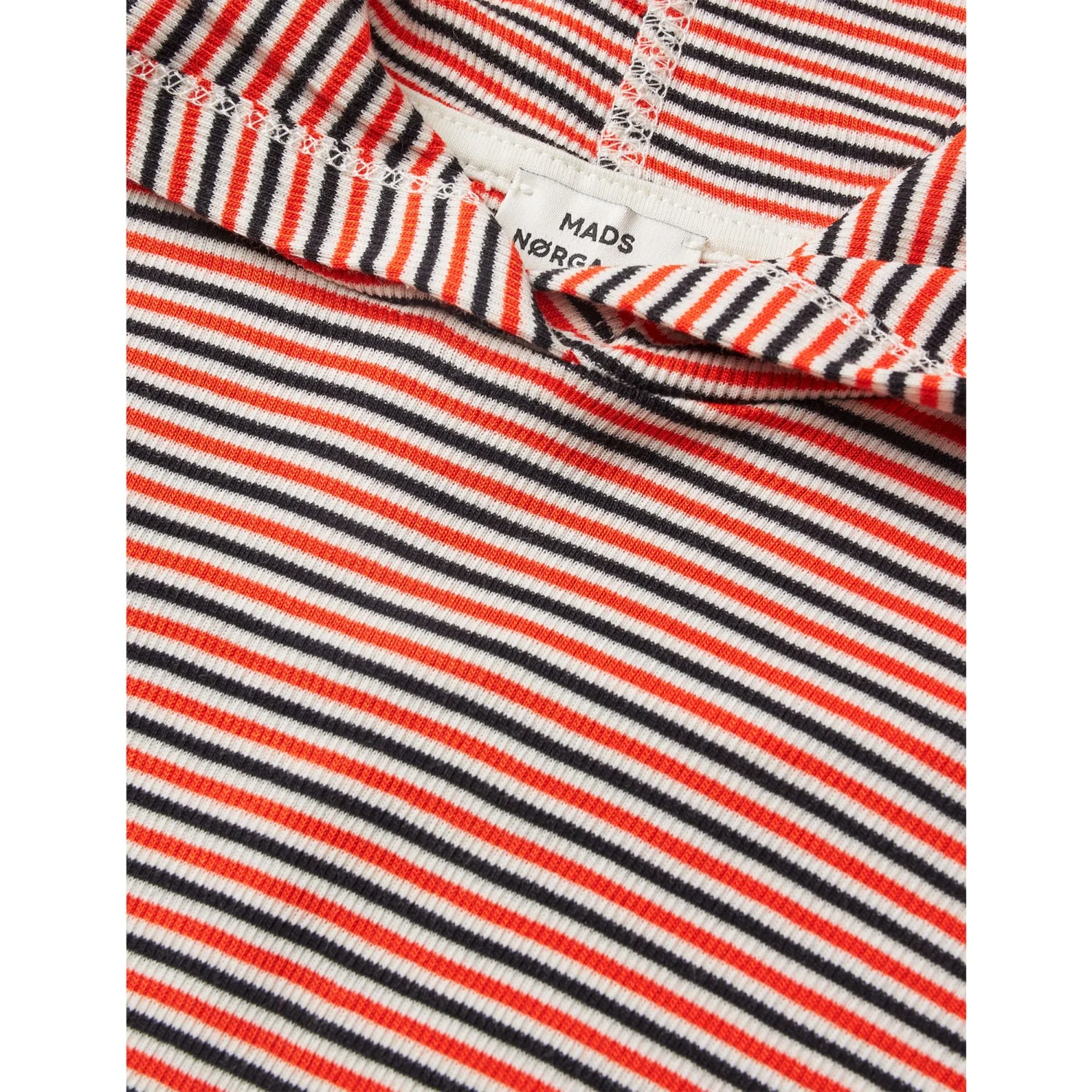 Mads Nørgaard Fiery Red/Vanilla Ice 2X2 Bomuld Stripe Tally Hættetrøje - Image 3