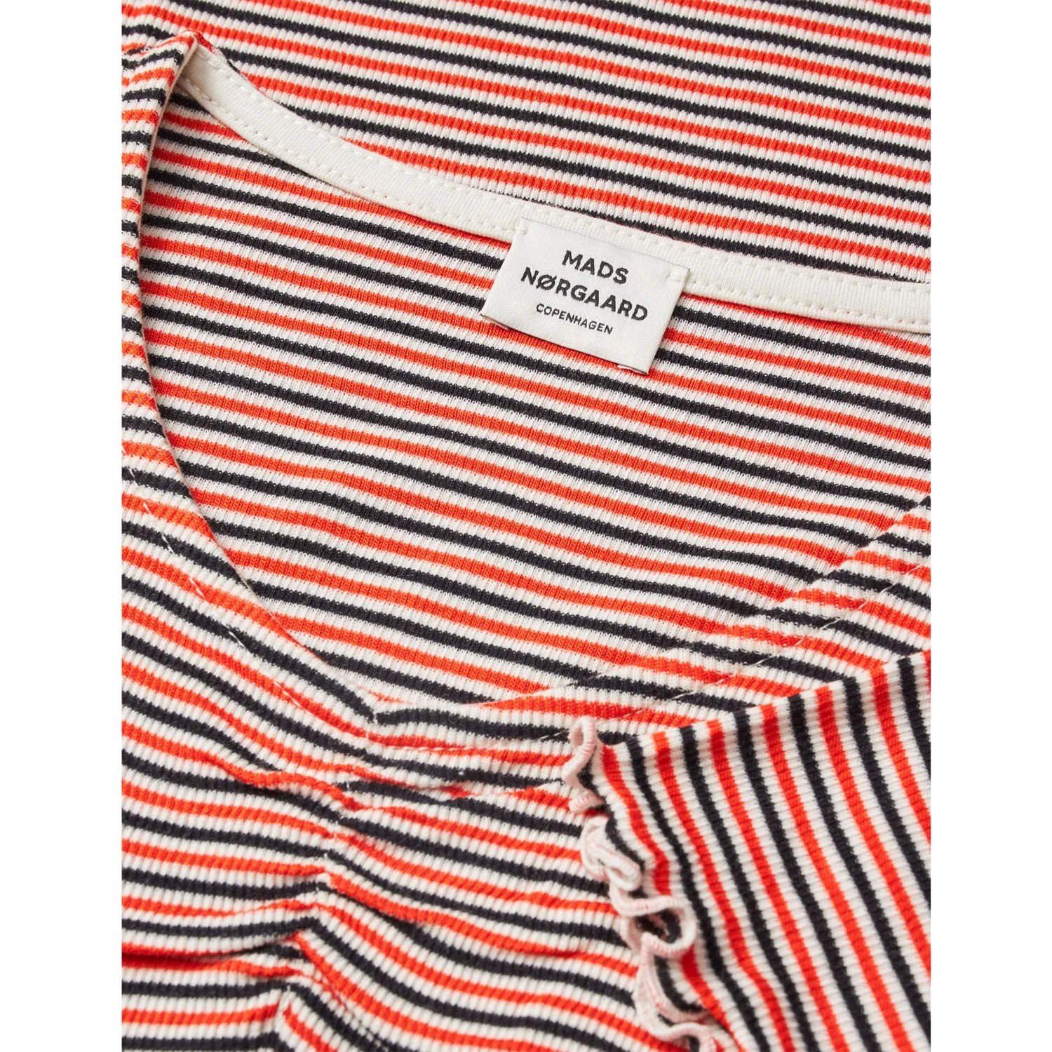 Mads Nørgaard Fiery Red/Vanilla Ice 2X2 Bomuld Stripe Tiki Tee - Image 3