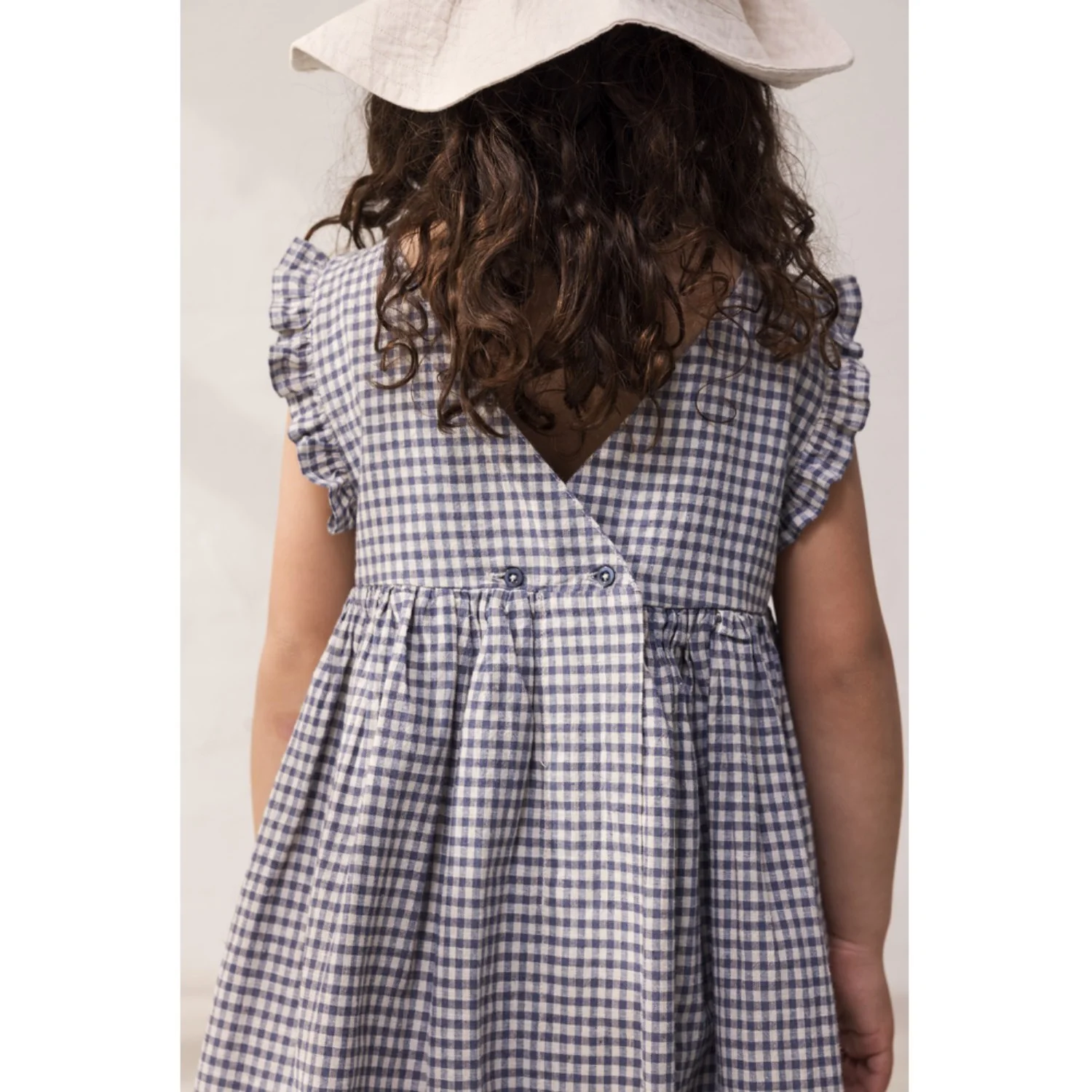 MarMar Cotton Linen Marine Check Darame Kjole - Image 3