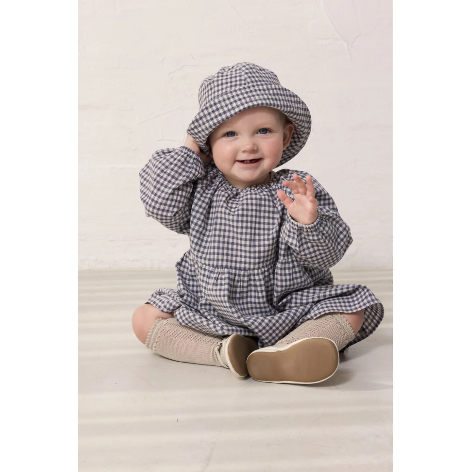 MarMar Cotton Linen Marine Check Dawson B Kjole - Image 3