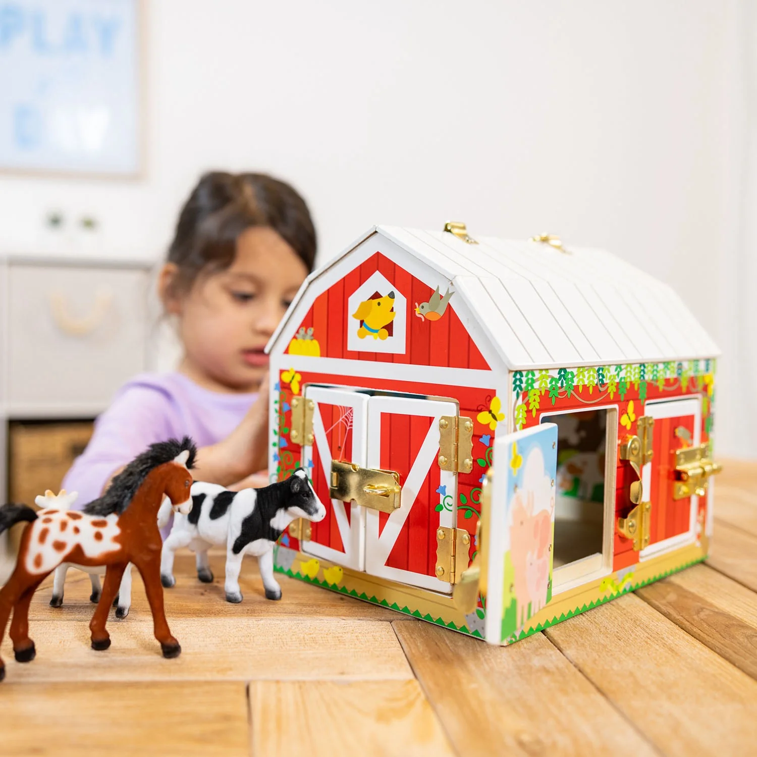 Melissa & Doug Multifarvet Aktivitetslegetøj Lade I Træ Med Hængsler - Image 2