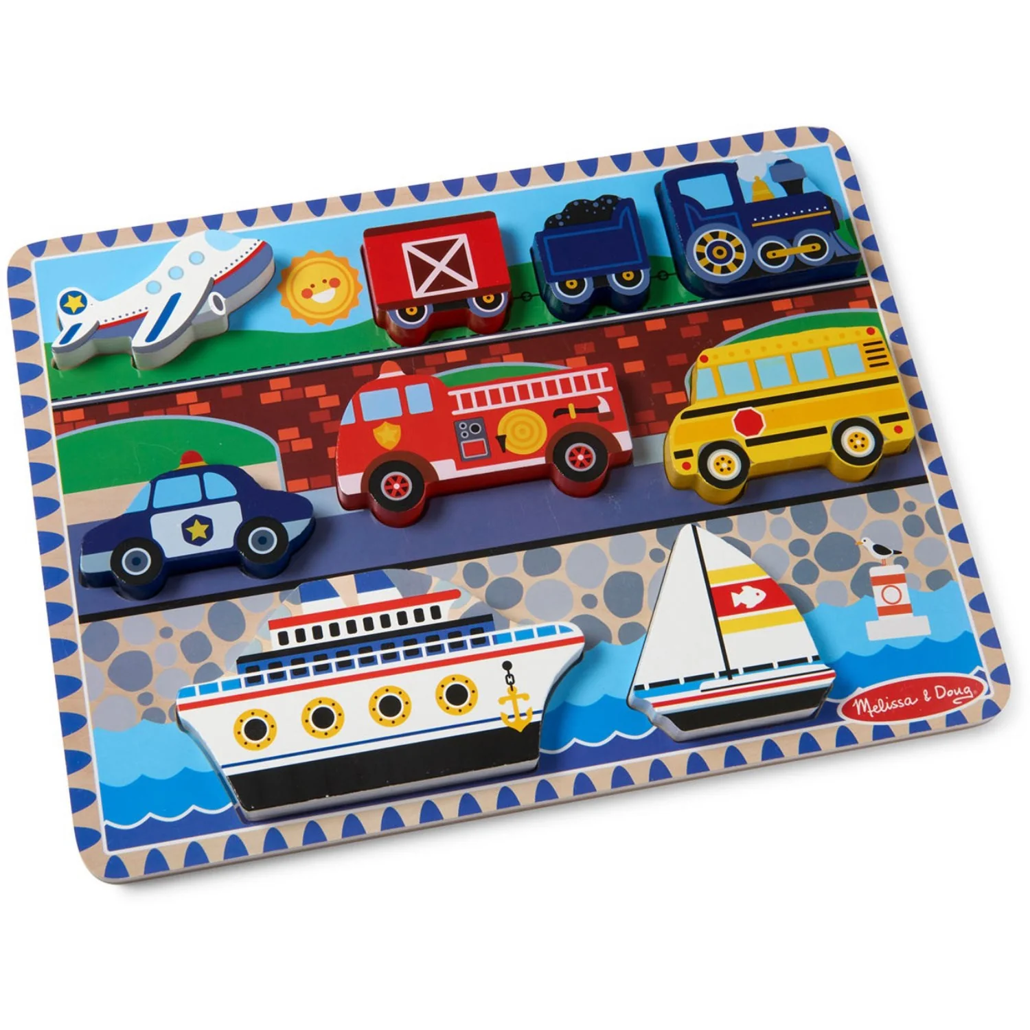 Melissa & Doug Multifarvet Puslespil - Chunky Brikker - Køretøjer - Image 3